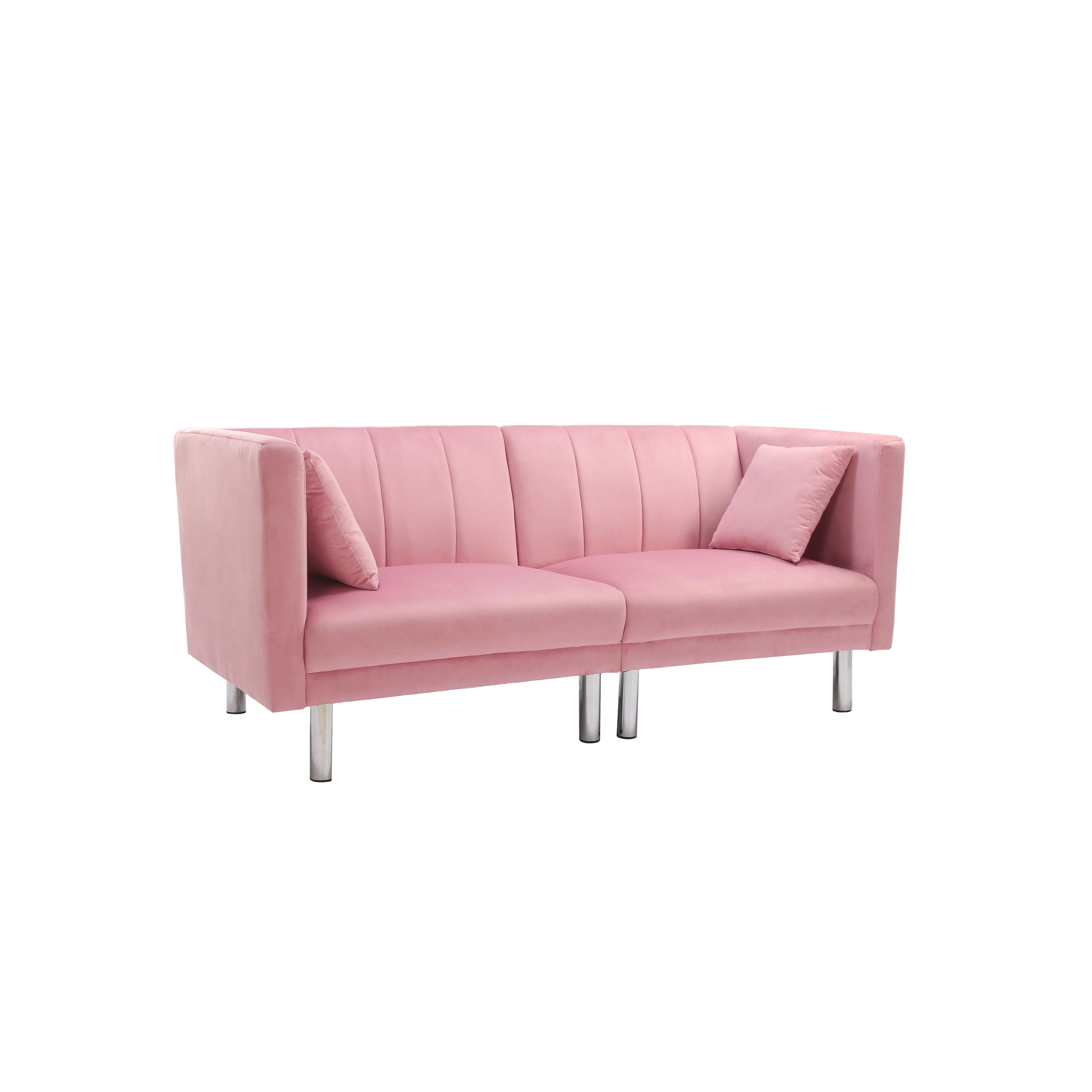 FUTON SOFA SLEEPER PINK VELVET METAL LEGS(W223S01330) - Atlantic Fine Furniture Inc