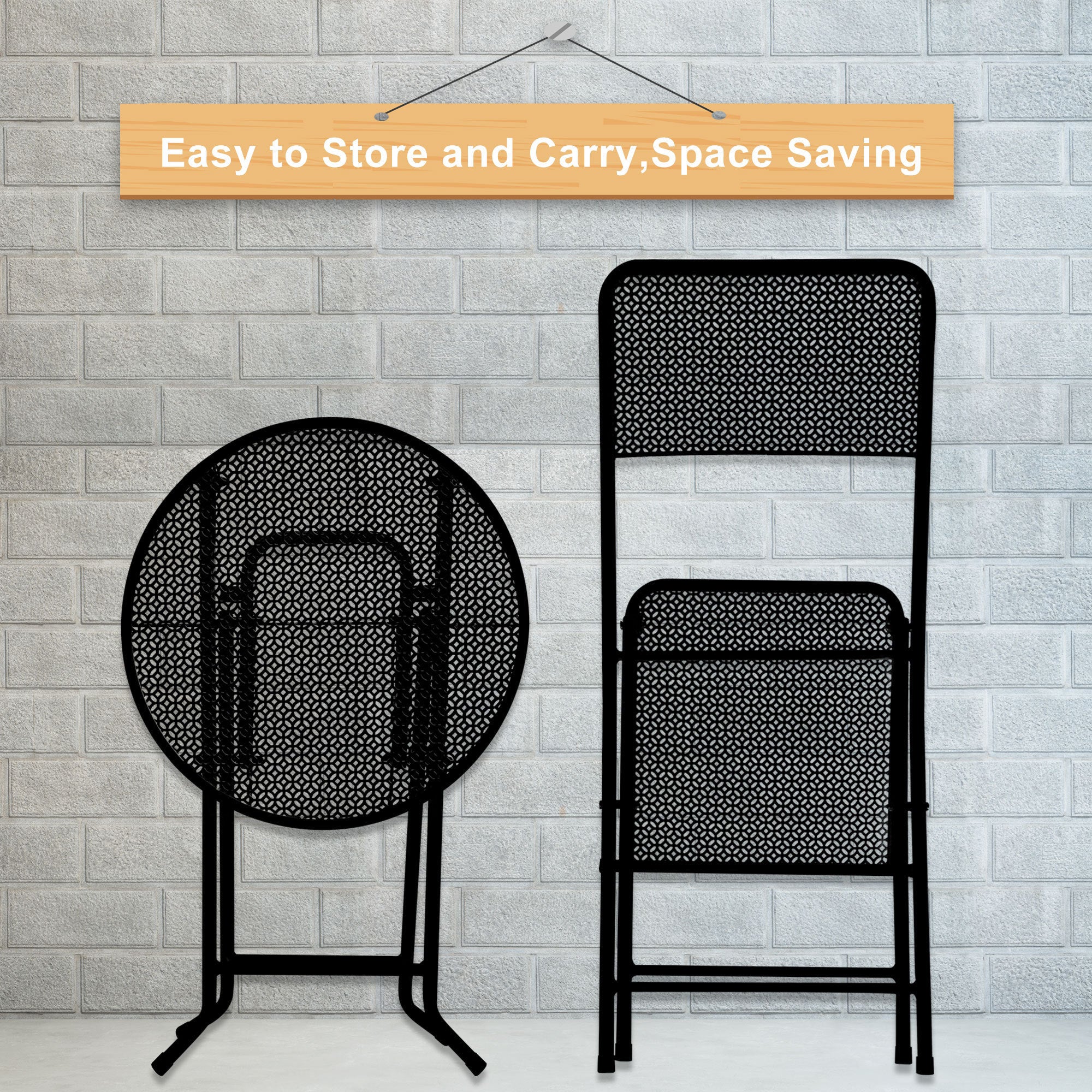 Premium Steel Patio Bistro Set, Folding Outdoor Patio Furniture Sets, 3 Piece Patio Set of Foldable Patio Table and Chairs - Atlantic Fine Furniture Inc