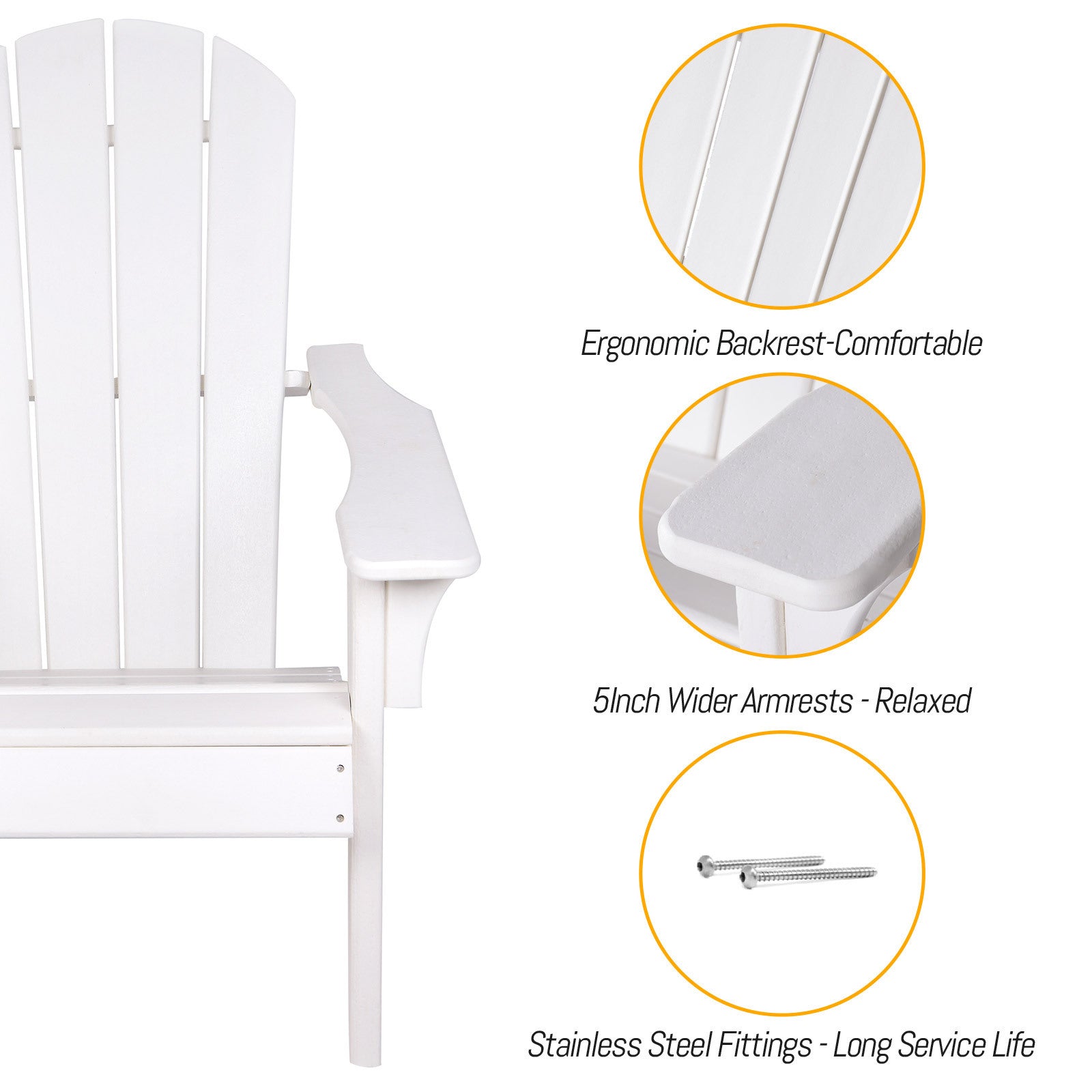 HDPE Adirondack Chair Sunlight Resistant no-Fading Snowstorm Resistant Outdoor Chair Patio Adirondack Chairs Ergonomic Comfort Widely Used for Fire Pits Decks Gardens,Campfire Chairs - White - Atlantic Fine Furniture Inc