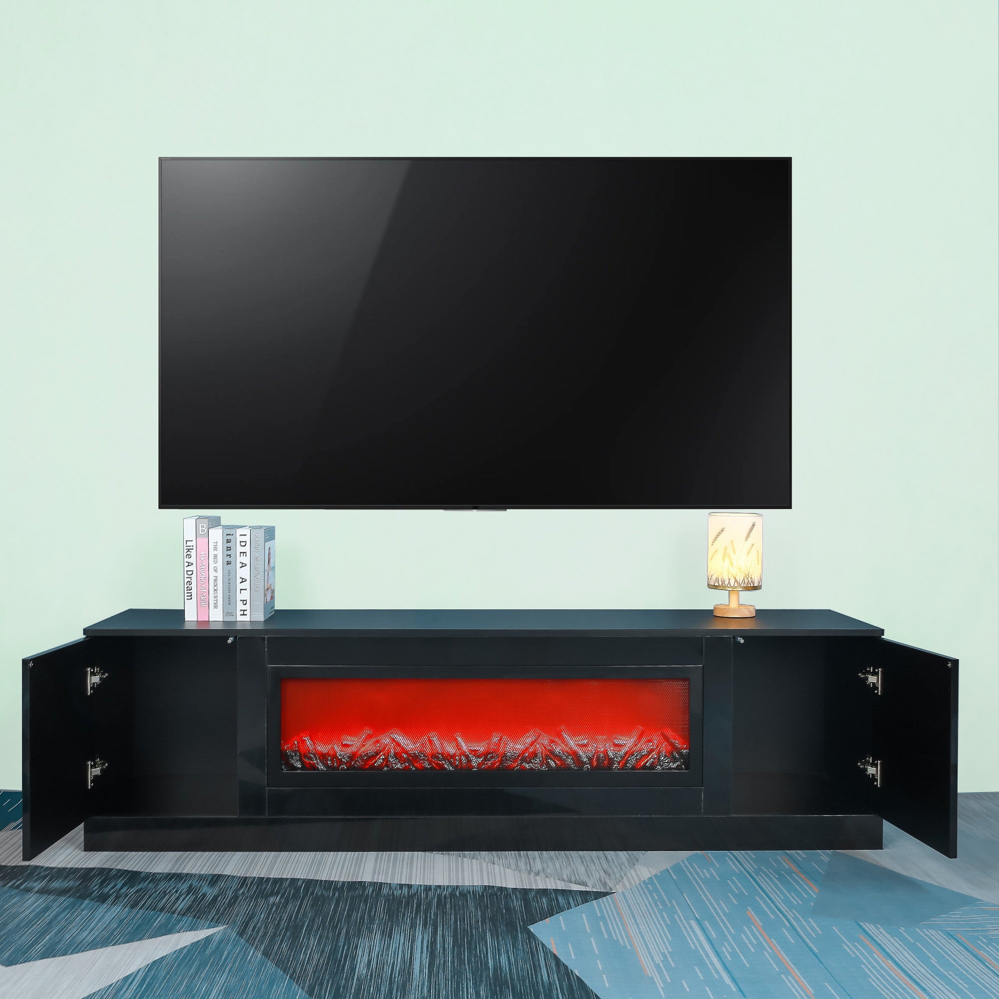 Living room furniture modern black electric fireplace TV stand with insert fireplace,without remote and heating - Atlantic Fine Furniture Inc