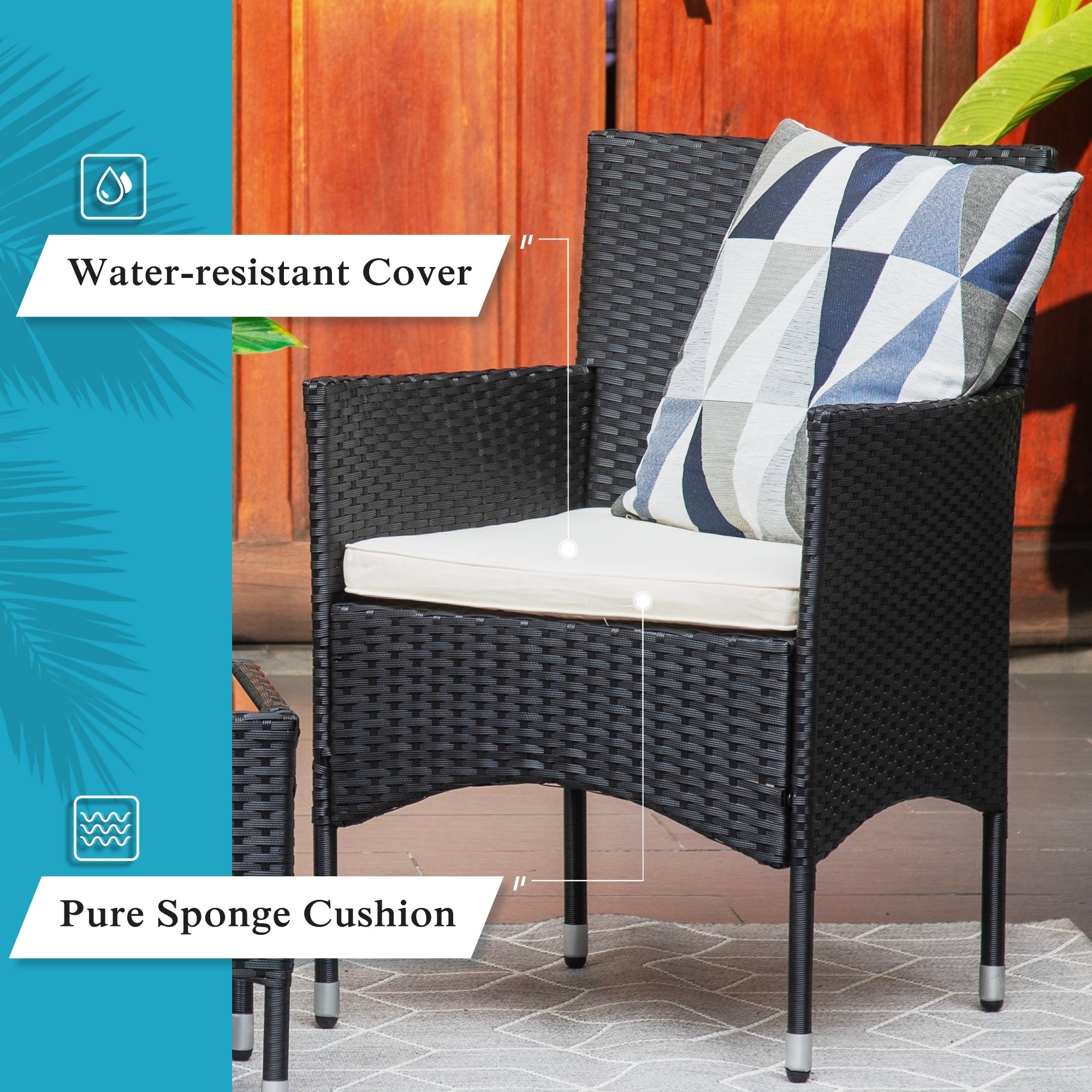 Patio Furniture Set, Outdoor Chairs and Coffee Table, PE Rattan Wicker Bistro Table Set for Balcony, Lawn, Garden, Backyard, Beige (Throw Pillow NOT Included) - Atlantic Fine Furniture Inc
