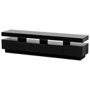 On-Trend TV Stand with 4 Open Shelves, Modern High Gloss Entertainment Center for 75 Inch TV, Universal TV Storage Cabinet with 16-color RGB LED Color Changing Lights, Black - Atlantic Fine Furniture Inc