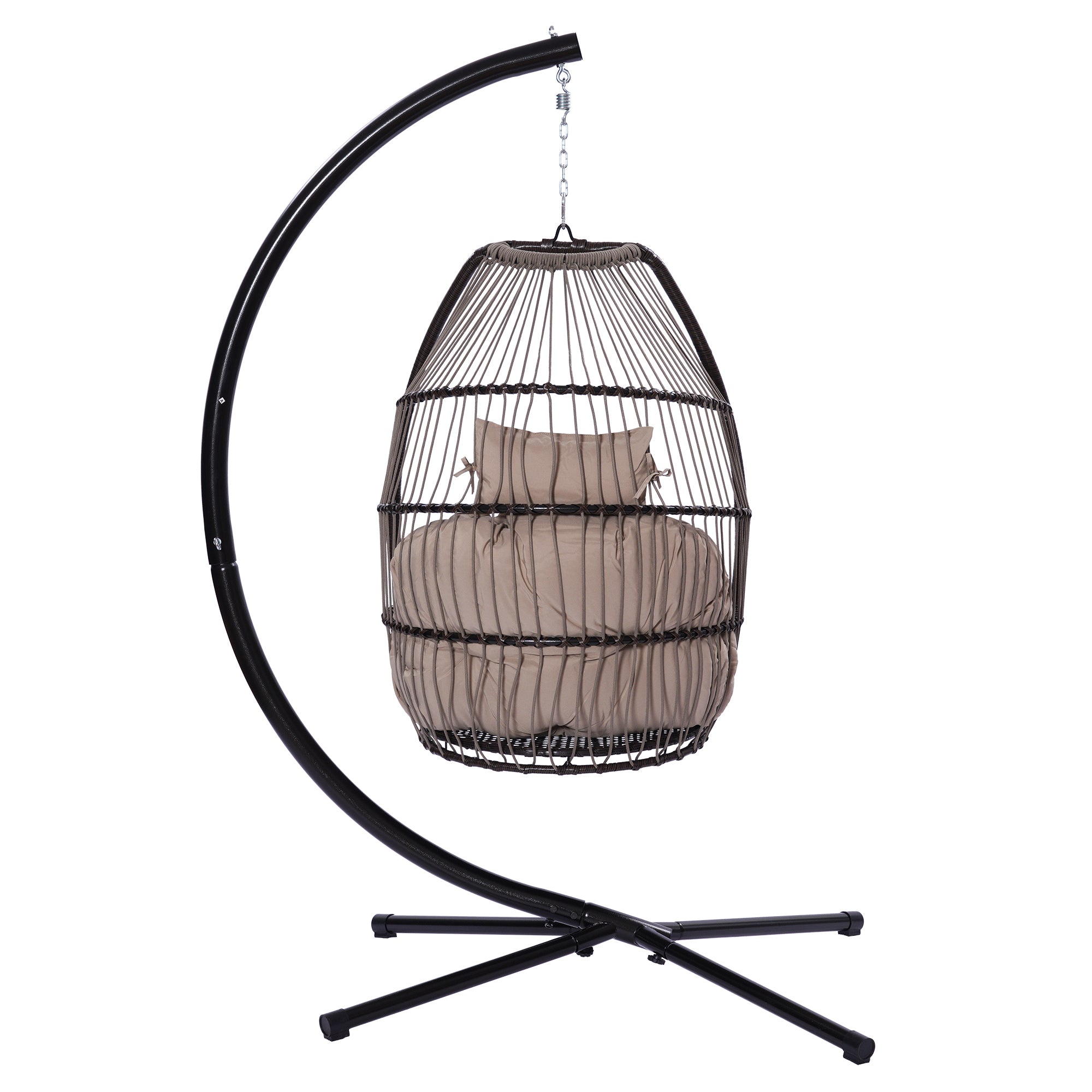 Outdoor Patio Wicker Folding Hanging Chair,Rattan Swing Hammock Egg Chair With C Type Bracket , With Cushion And Pillow - Atlantic Fine Furniture Inc