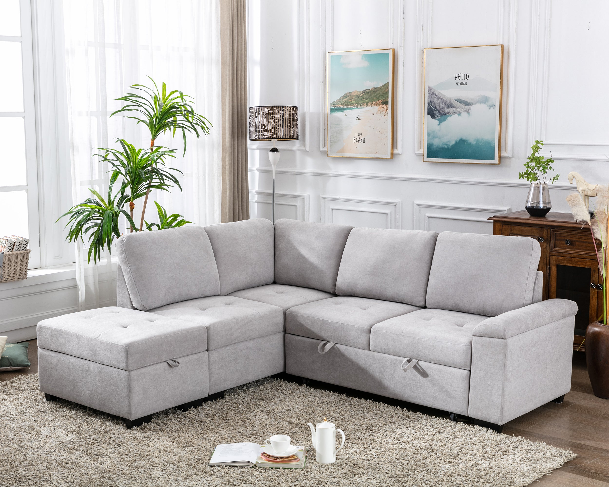 Orisfur. 86" Sleeper Sectional Sofa, L-Shape Corner Couch Sofa-Bed with Storage Ottoman & Hidden Arm Storage for Living Room Apartment - Atlantic Fine Furniture Inc