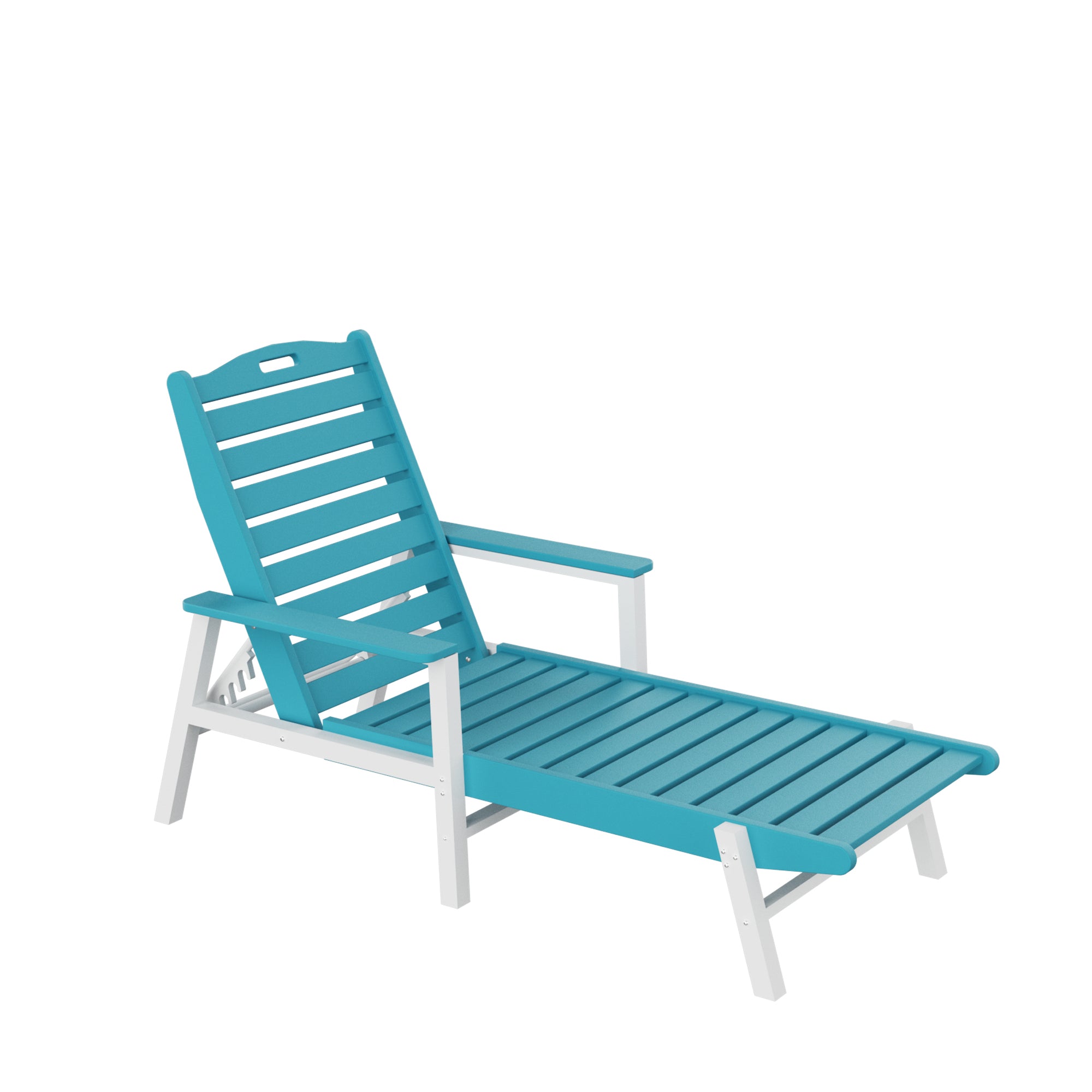 Pool chaise lounge Chair Poolside HDPE Adirondack with 6 adjuestable for indoor and outdoor all weather waterproof, Blue+White - Atlantic Fine Furniture Inc