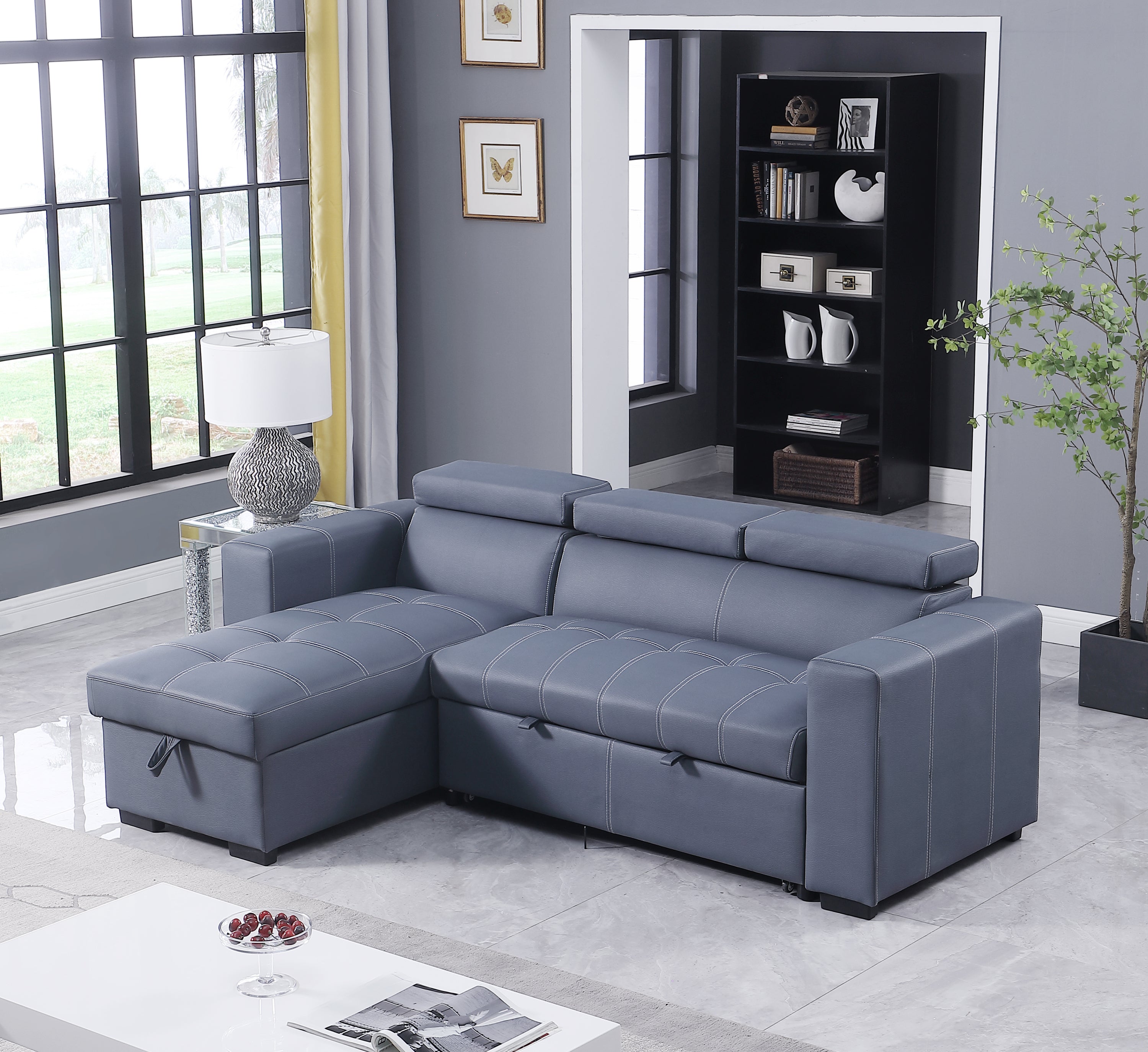 Revolution performance fabric, Reversible Sleeper Sectional Storage Sofa Bed, 3 Seat Both Left Handed And Right Handed (91x60.5x 33 inches) - Atlantic Fine Furniture Inc