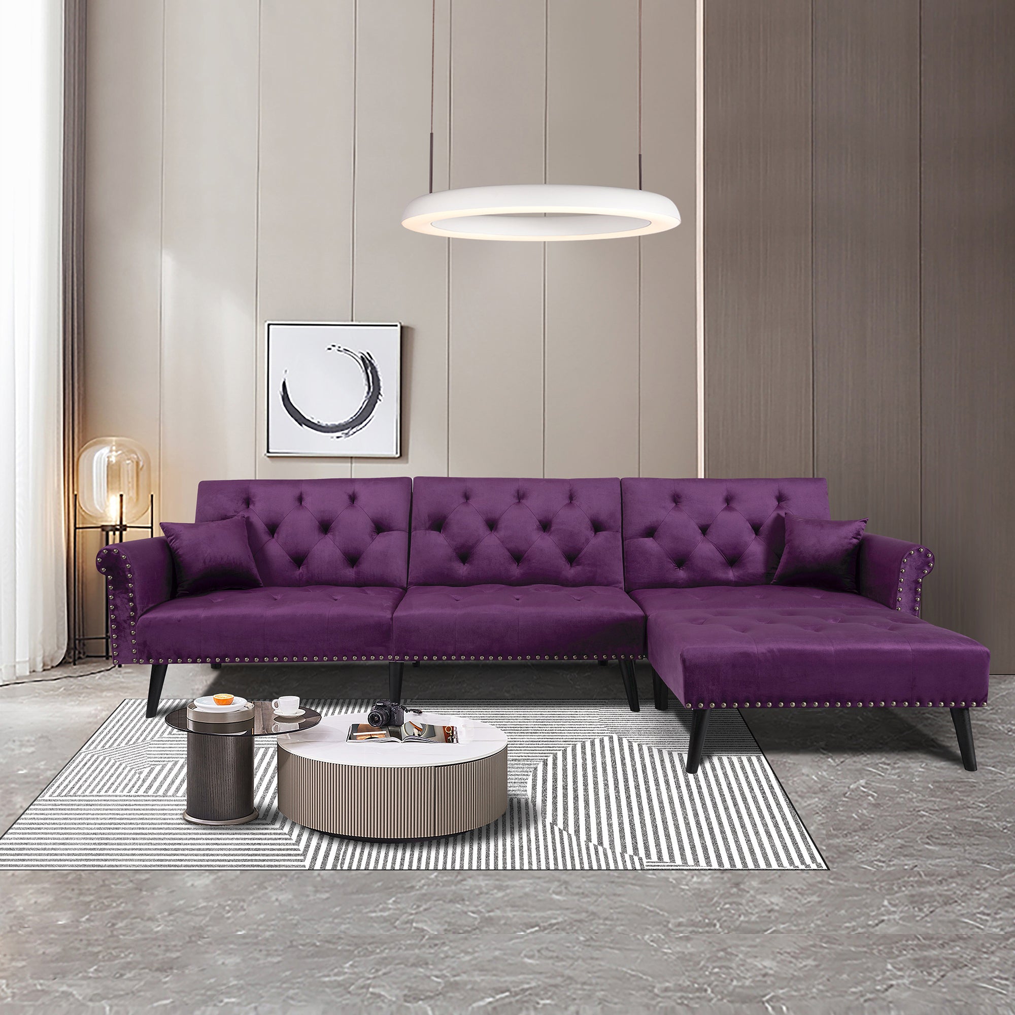 Convertible Sofa bed sleeper Purple Velvet(W223S00001、W223S00711、W223S00872) - Atlantic Fine Furniture Inc