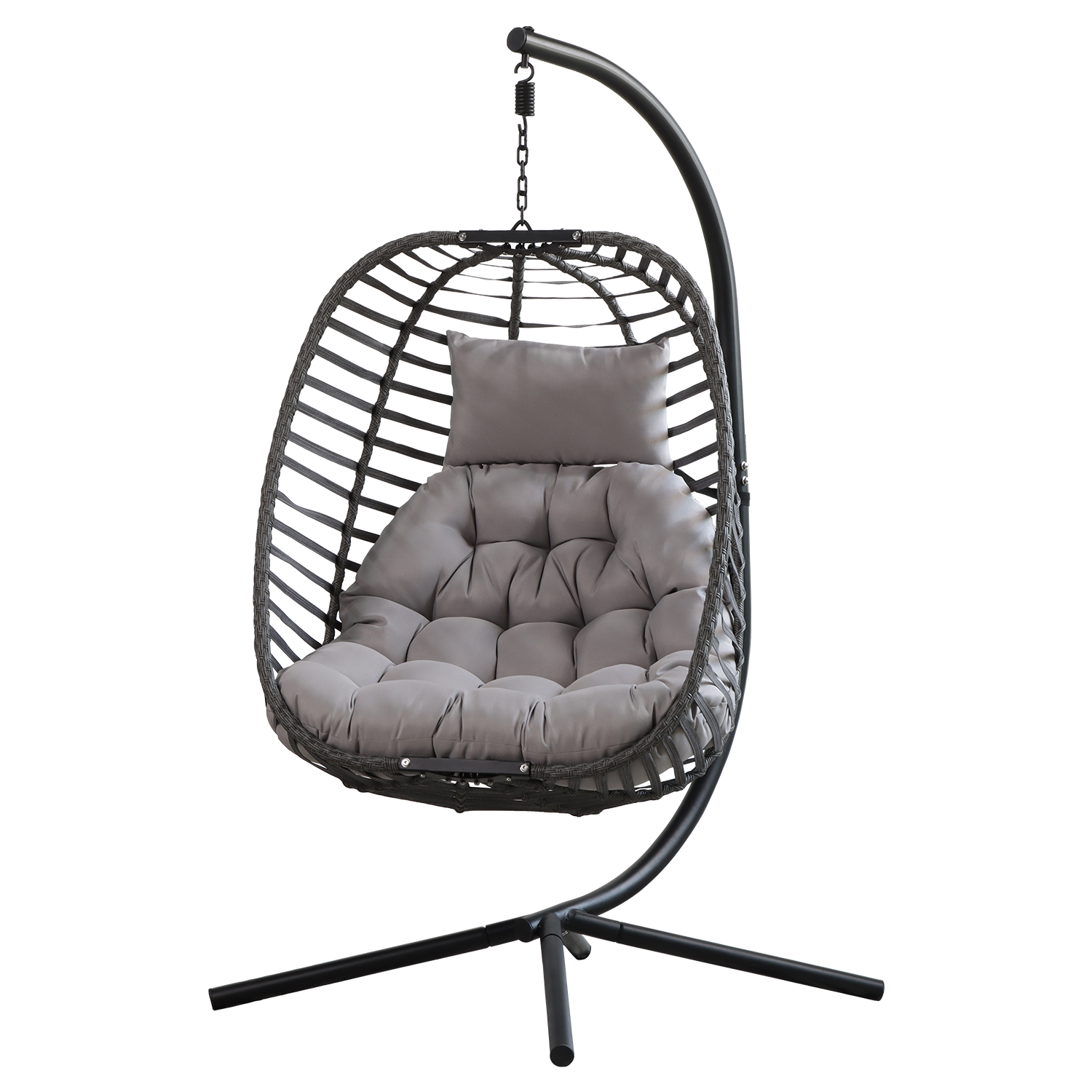 Rattan Weather Resistant Foldable Hanging Hammock Egg Chair with Stand for Patio - Atlantic Fine Furniture Inc