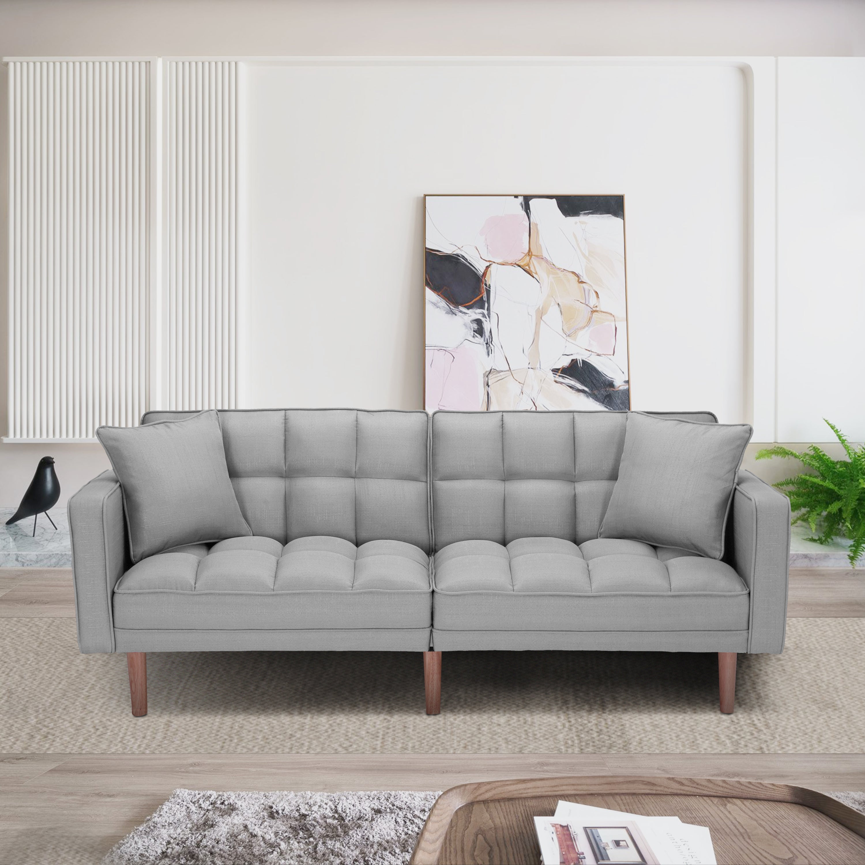 FUTON SLEEPER SOFA WITH 2 PILLOWS LIGHT GREY FABRIC(W223S00032、W223S00583、W223S01339 ) - Atlantic Fine Furniture Inc