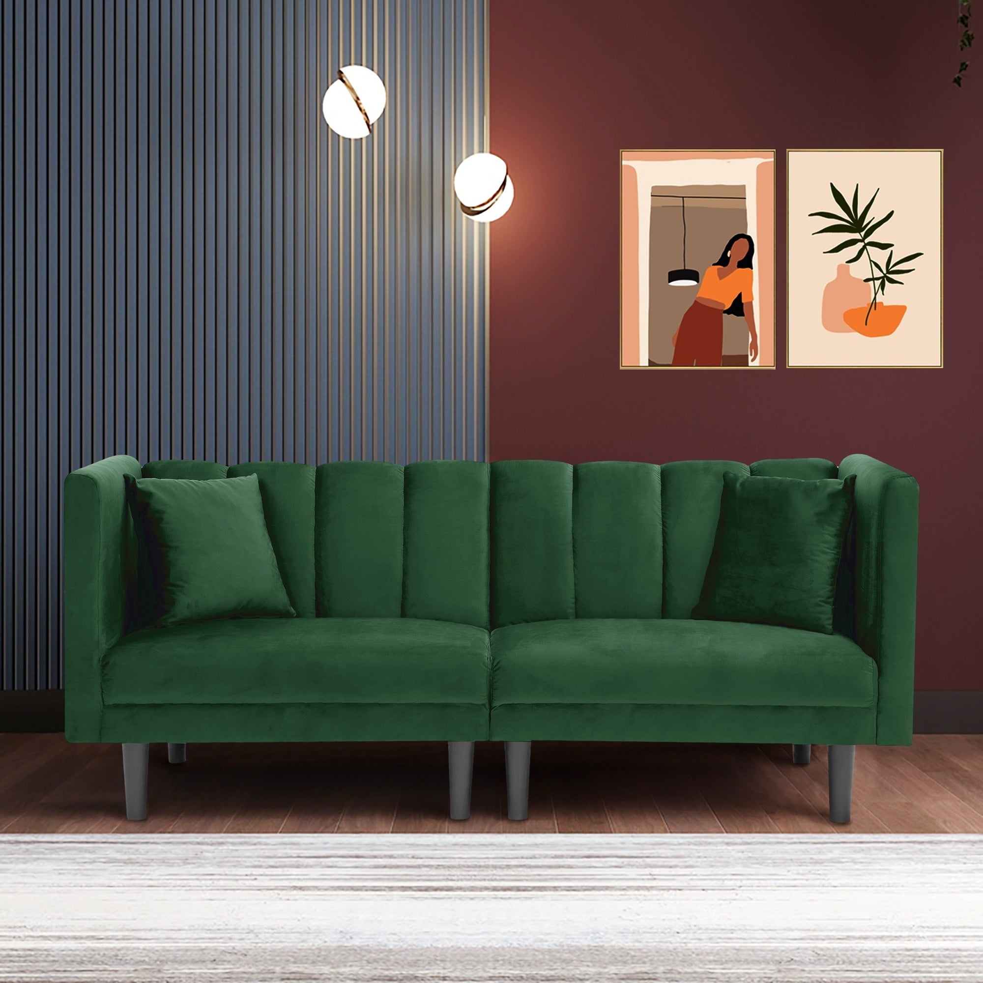 FUTON SOFA SLEEPER GREEN VELVET PLASTIC LEGS(same as W223S01331) - Atlantic Fine Furniture Inc