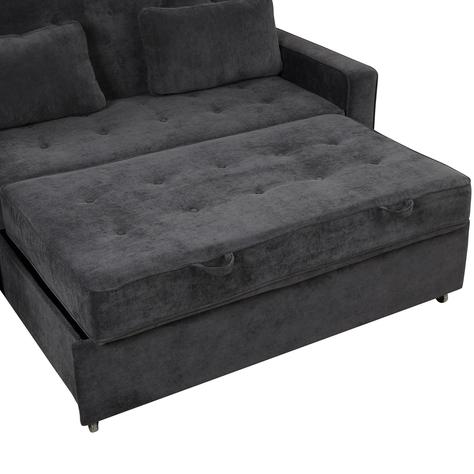 Linen Upholstered Sleeper Bed , Pull Out Sofa Bed Couch attached two throw pillows,Dual USB Charging Port and Adjustable Backrest for Living Room Space,Black - Atlantic Fine Furniture Inc