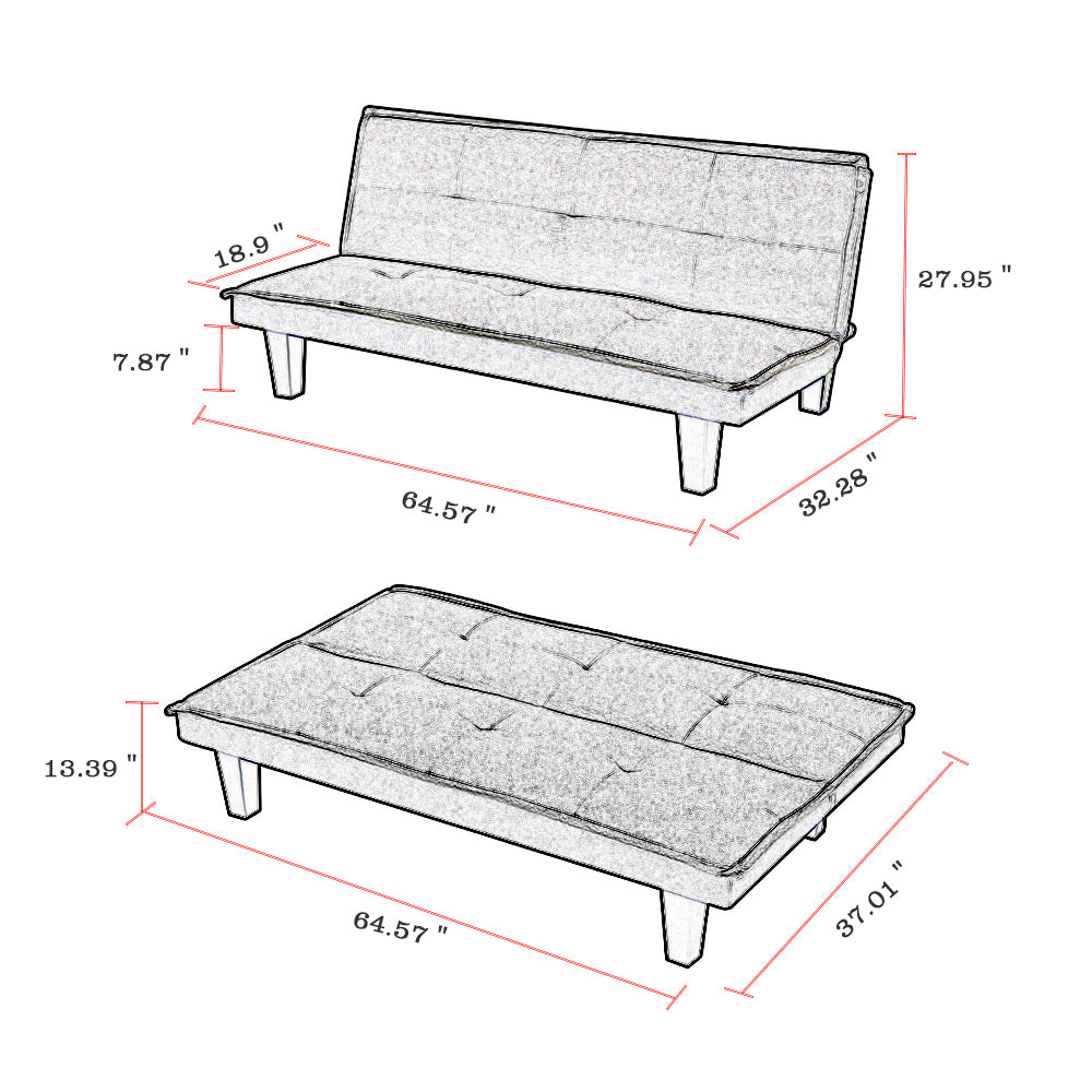Modern Fabric Futon Sofa Bed , Convertible Folding Futon Sofa Bed Sleeper for Home Living Room .(Purple) - Atlantic Fine Furniture Inc