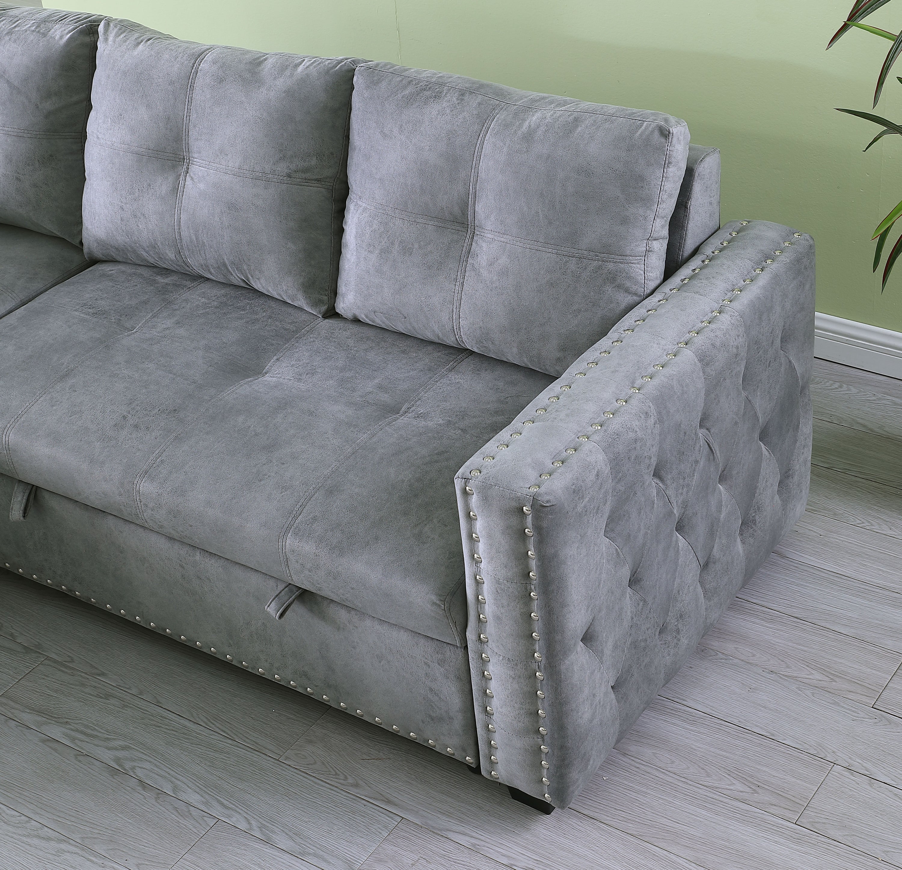 Reversible Sleeper Sectional Storage Sofa Bed,Corner Sofa-Bed With Storage,3 Seat Both Left Handed And Right Handed,Nailheaded - Atlantic Fine Furniture Inc