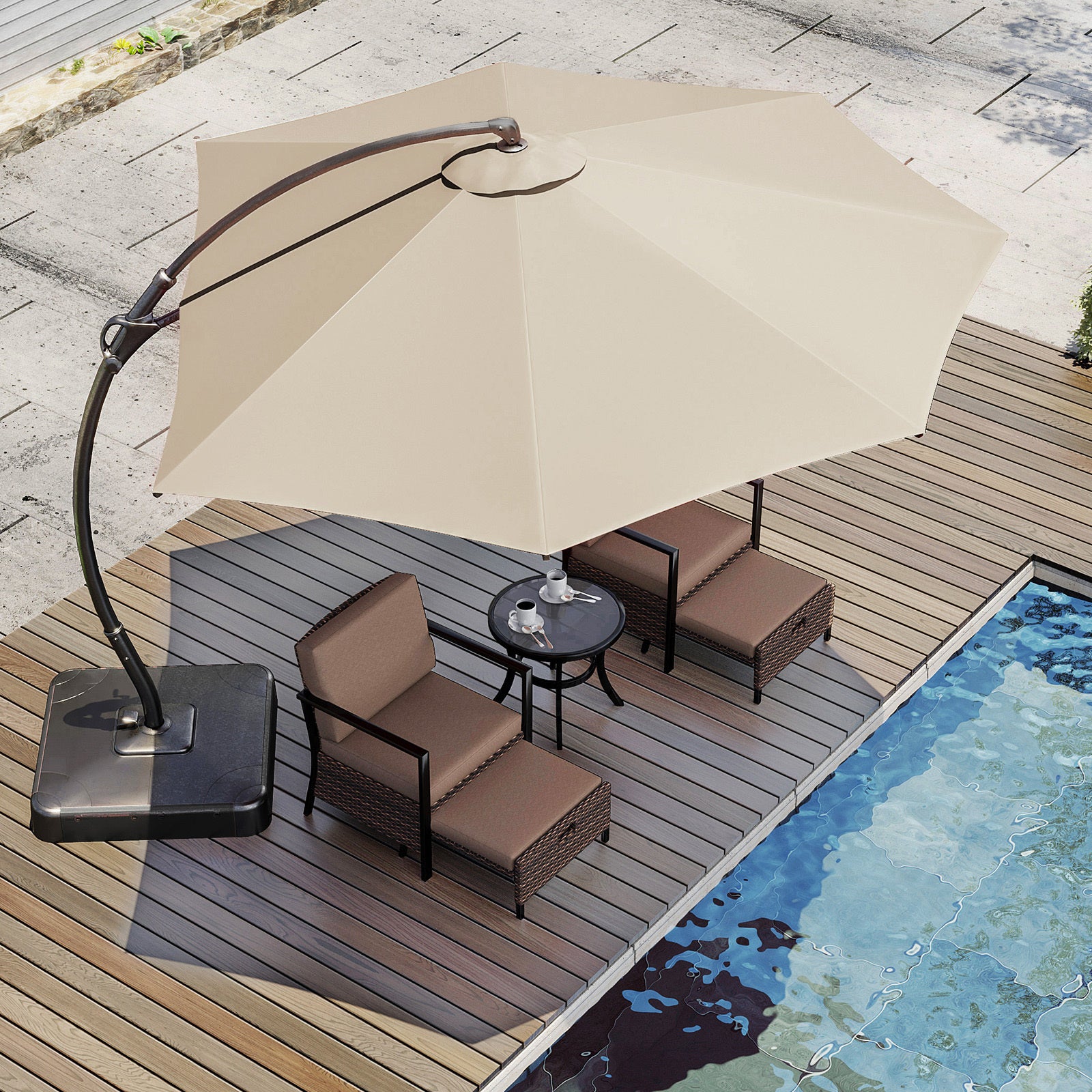 LAUSAINT HOME Outdoor Patio Umbrellas, 11FT Outdoor Umbrella with Base Included, Upgraded Curvy Aluminum Offset Cantilever Umbrella with 360°Rotation Deisgn for Garden Pool Backyard Market Deck - Atlantic Fine Furniture Inc