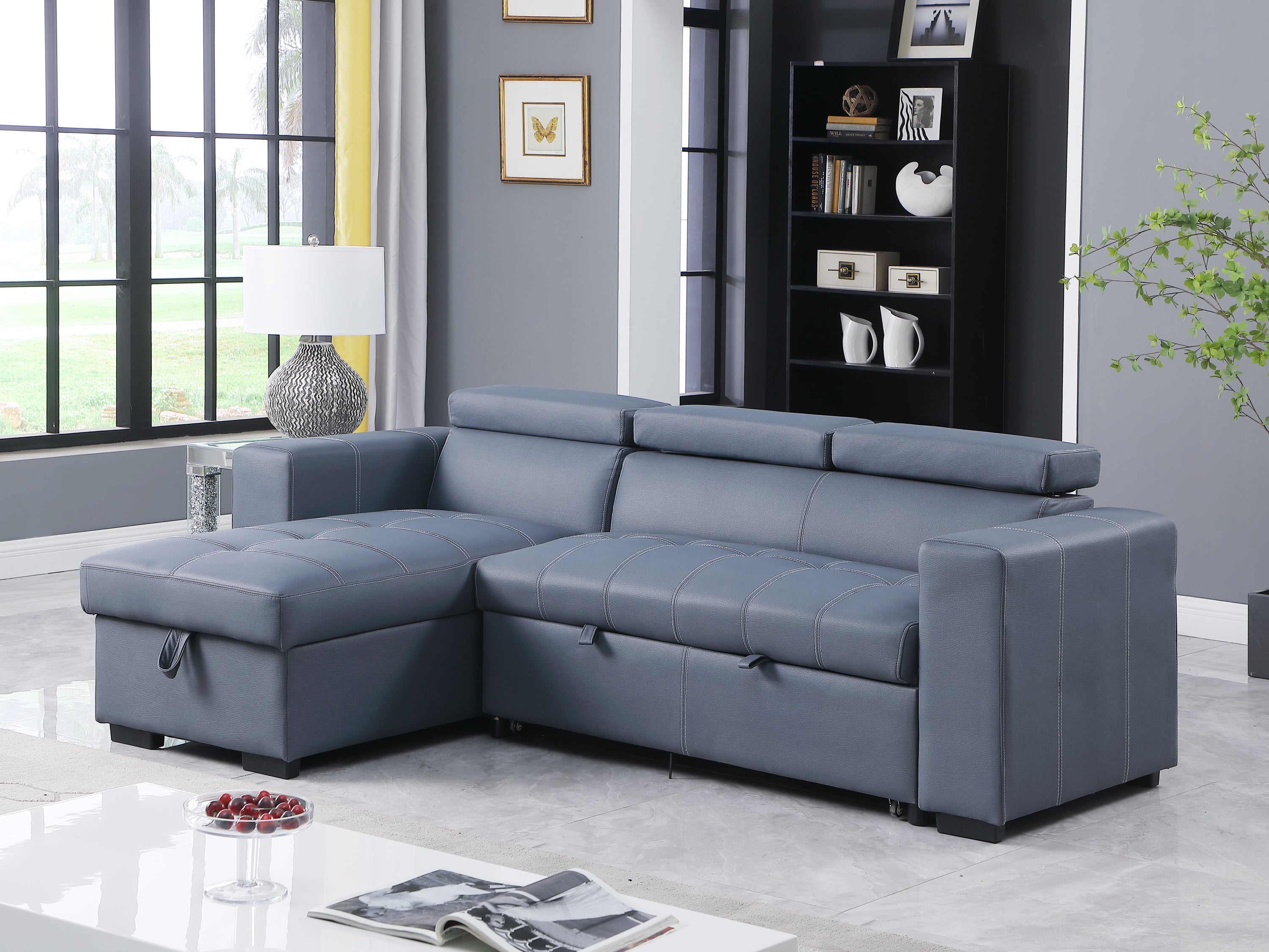 Revolution performance fabric, Reversible Sleeper Sectional Storage Sofa Bed, 3 Seat Both Left Handed And Right Handed (91x60.5x 33 inches) - Atlantic Fine Furniture Inc
