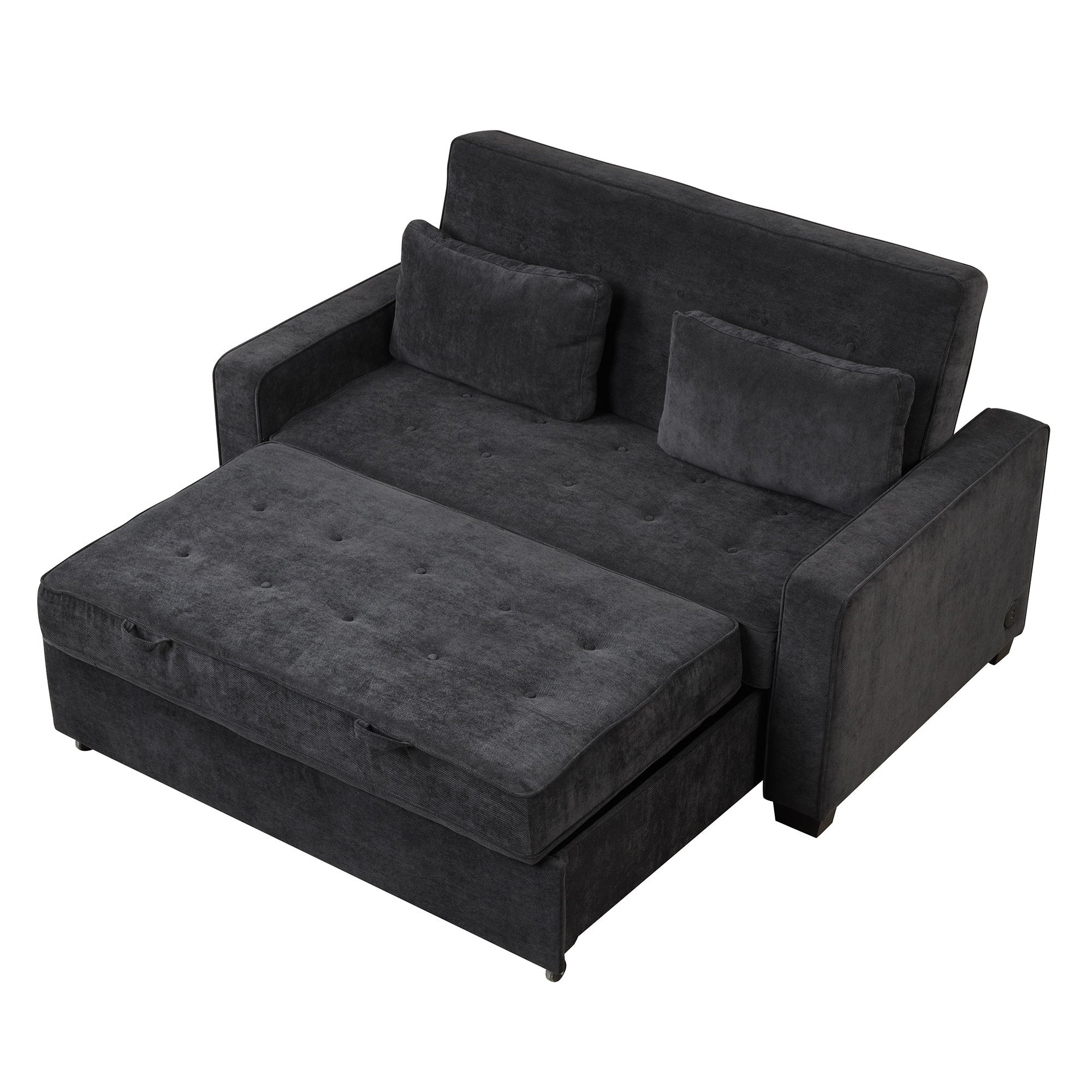 Orisfur. Linen Upholstered Sleeper Bed , Pull Out Sofa Bed Couch attached two throw pillows,Dual USB Charging Port and Adjustable Backrest for Living Room Space - Atlantic Fine Furniture Inc