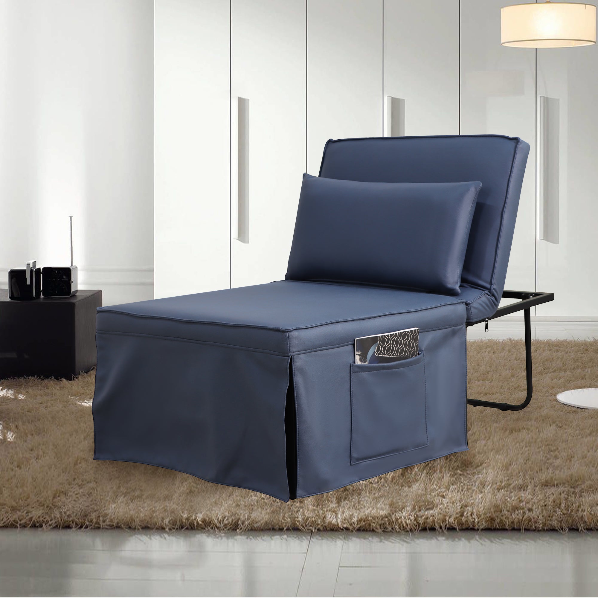 Sofa Bed 4 in 1 Ottoman Sleeper Bed Convertible Chair Bed with Adjustable Back Breathable Sleeper Guest Bed for Small Room, Blue - Atlantic Fine Furniture Inc