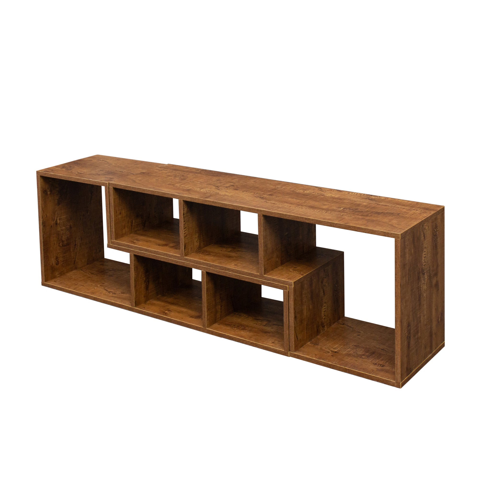 Double L-Shaped TV Stand,Display Shelf ,Bookcase for Home Furniture,Walnut - Atlantic Fine Furniture Inc