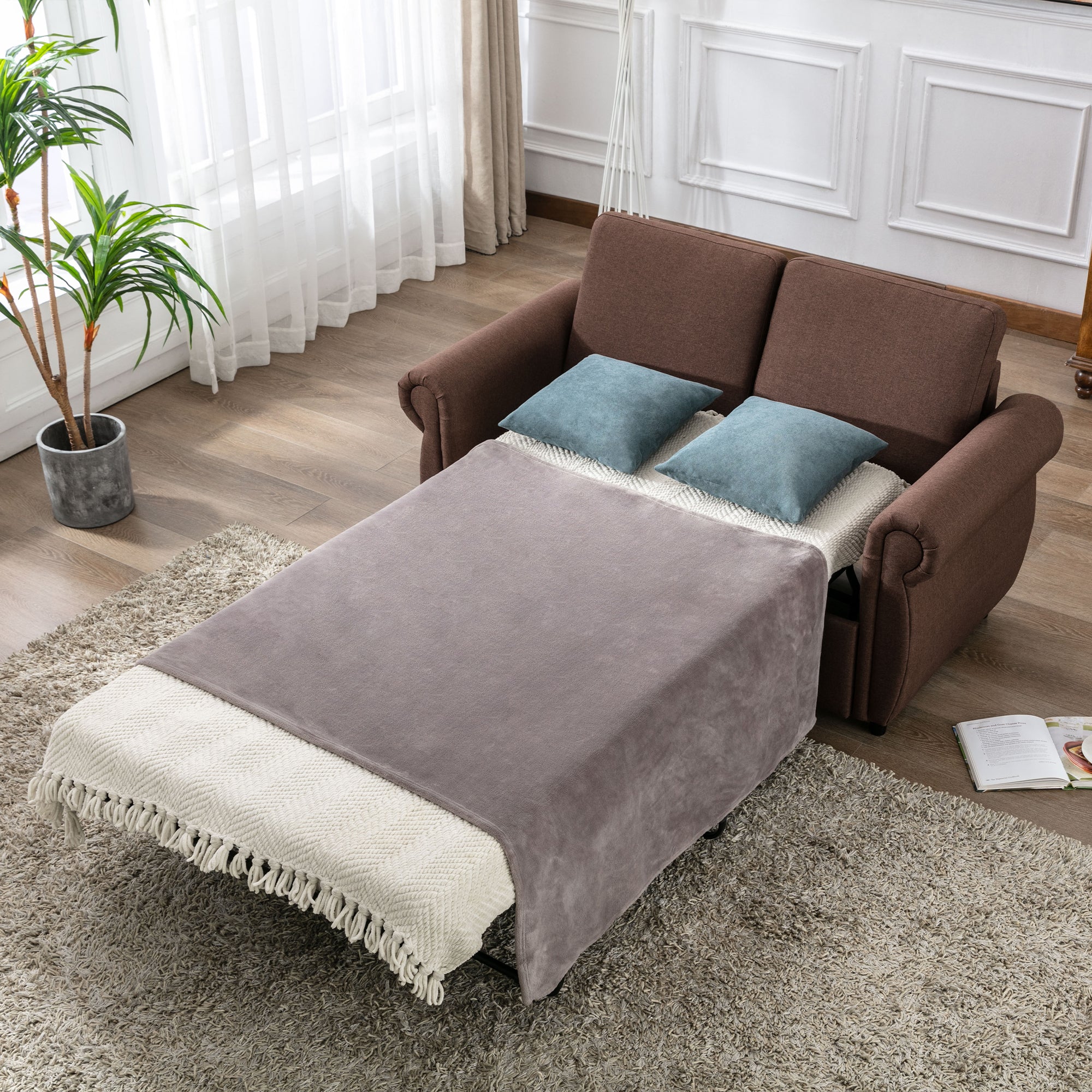 Orisfur Pull Out Sofa Bed Loveseat Sleeper with Twin Size Memory Mattress for Living Room Spaces - Atlantic Fine Furniture Inc