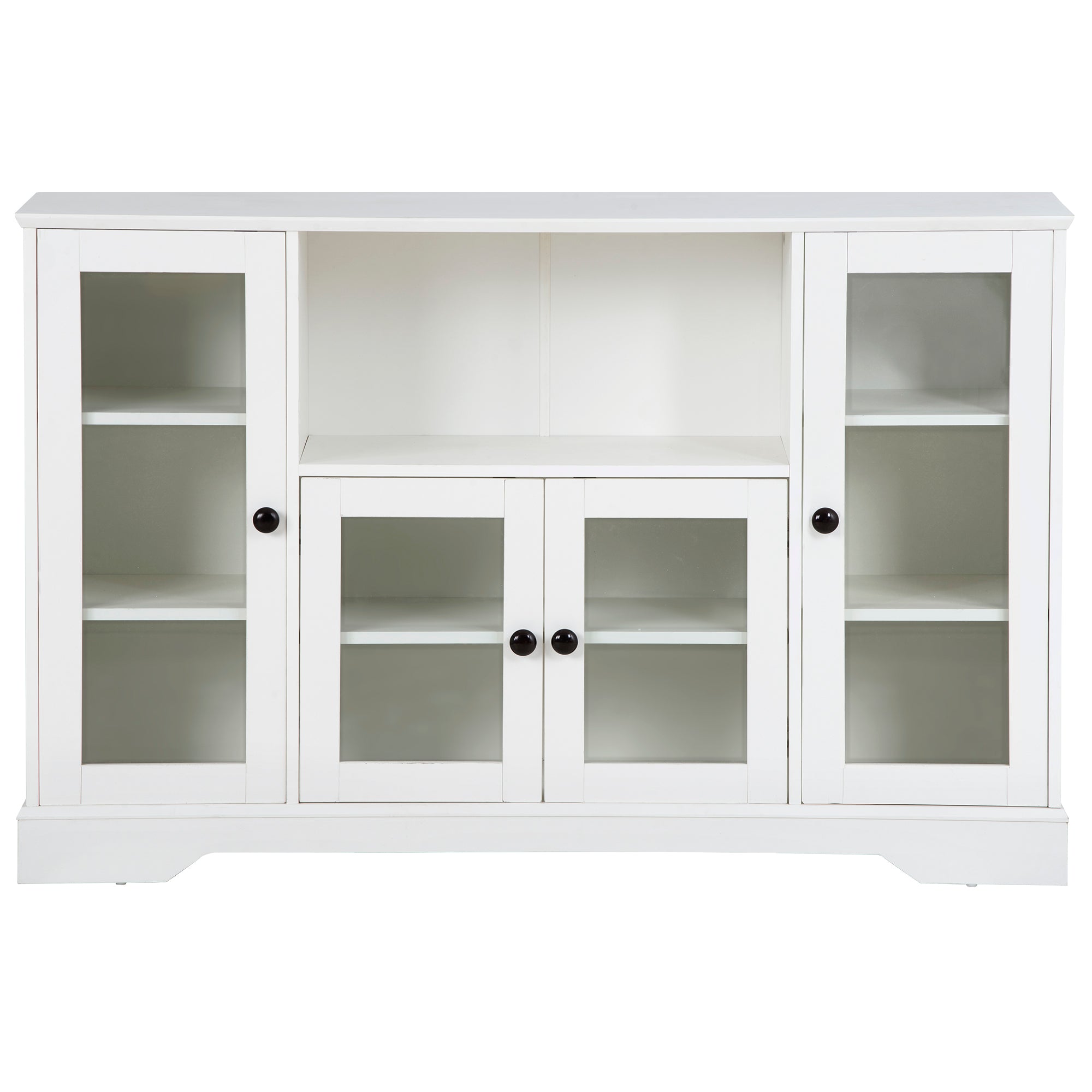 ON-TREND TV Stand for TV up to 60in with 4 Tempered Glass Doors Adjustable Panels Open Style Cabinet, Sideboard for Living room, White (OLD SKU:WF286785AAK) - Atlantic Fine Furniture Inc