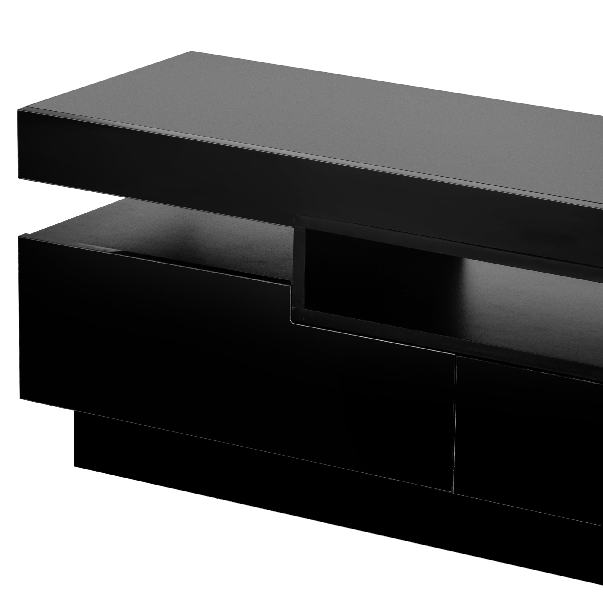 On-Trend TV Stand with 4 Open Shelves, Modern High Gloss Entertainment Center for 75 Inch TV, Universal TV Storage Cabinet with 16-color RGB LED Color Changing Lights, Black - Atlantic Fine Furniture Inc