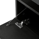 On-Trend TV Stand with 4 Open Shelves, Modern High Gloss Entertainment Center for 75 Inch TV, Universal TV Storage Cabinet with 16-color RGB LED Color Changing Lights, Black - Atlantic Fine Furniture Inc
