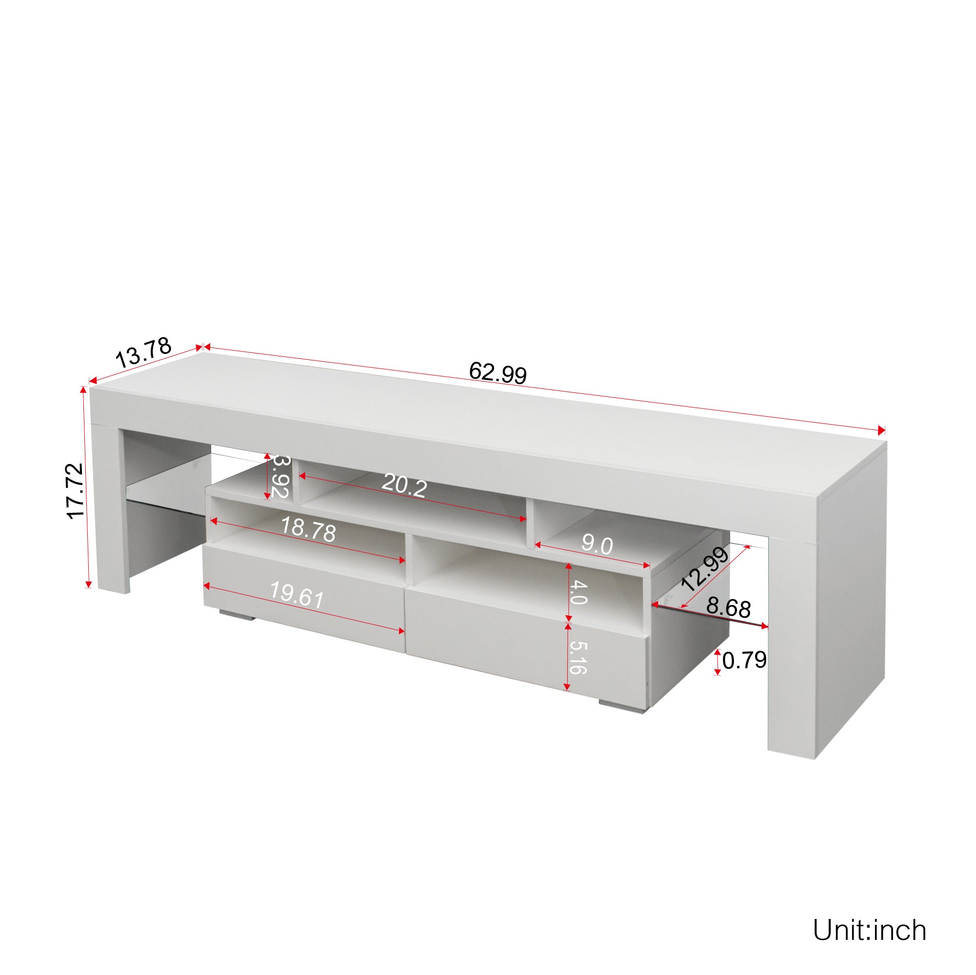Living Room Furniture TV Stand Cabinet with 2 Drawers & 2 open shelves,20-color RGB LED lights with remote,White - Atlantic Fine Furniture Inc