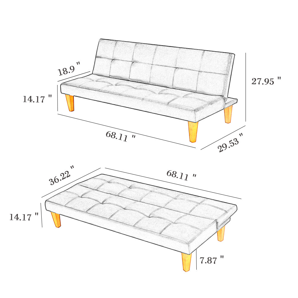 PU Leather Sofa Bed Couch , Convertible Folding Futon Sofa Bed , Recliner Sleeper for Home Living Room . - Atlantic Fine Furniture Inc