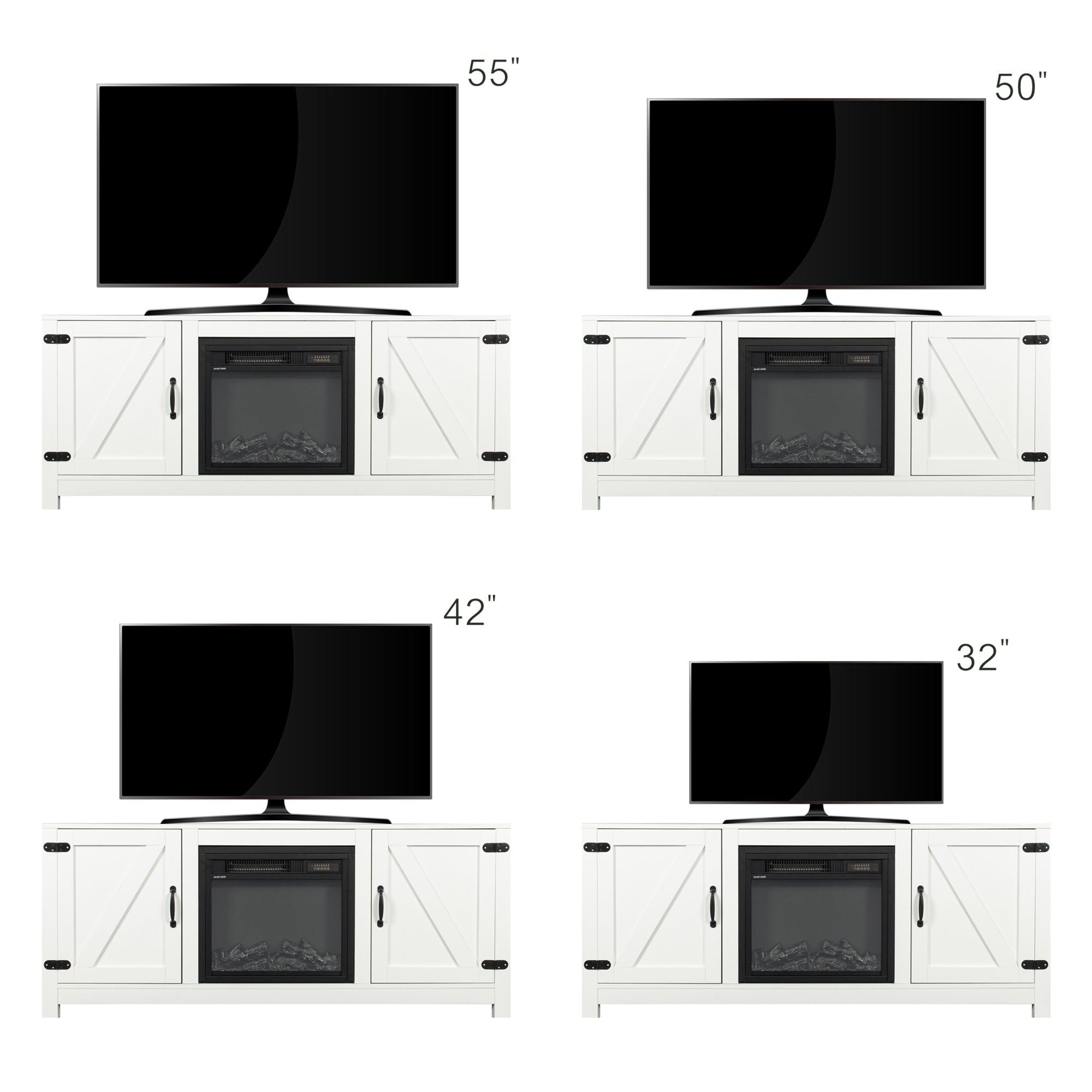 Farmhouse TV Stand, Fireplace TV Stand, Wood Entertainment Center Media Console with Storage,White - Atlantic Fine Furniture Inc