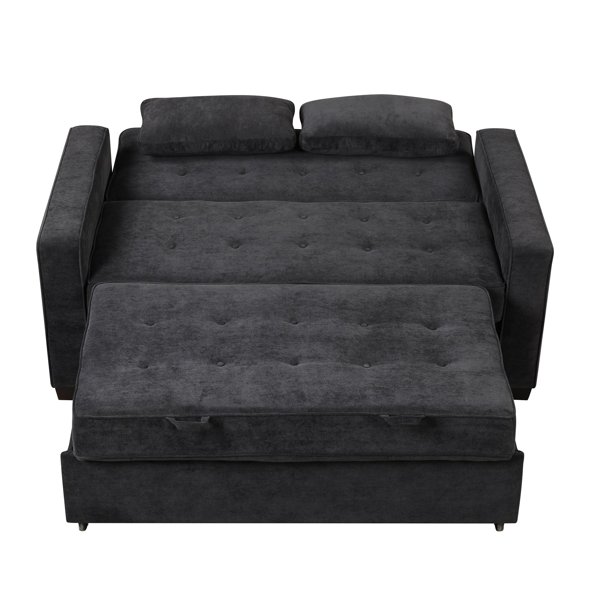 Linen Upholstered Sleeper Bed , Pull Out Sofa Bed Couch attached two throw pillows,Dual USB Charging Port and Adjustable Backrest for Living Room Space,Black - Atlantic Fine Furniture Inc