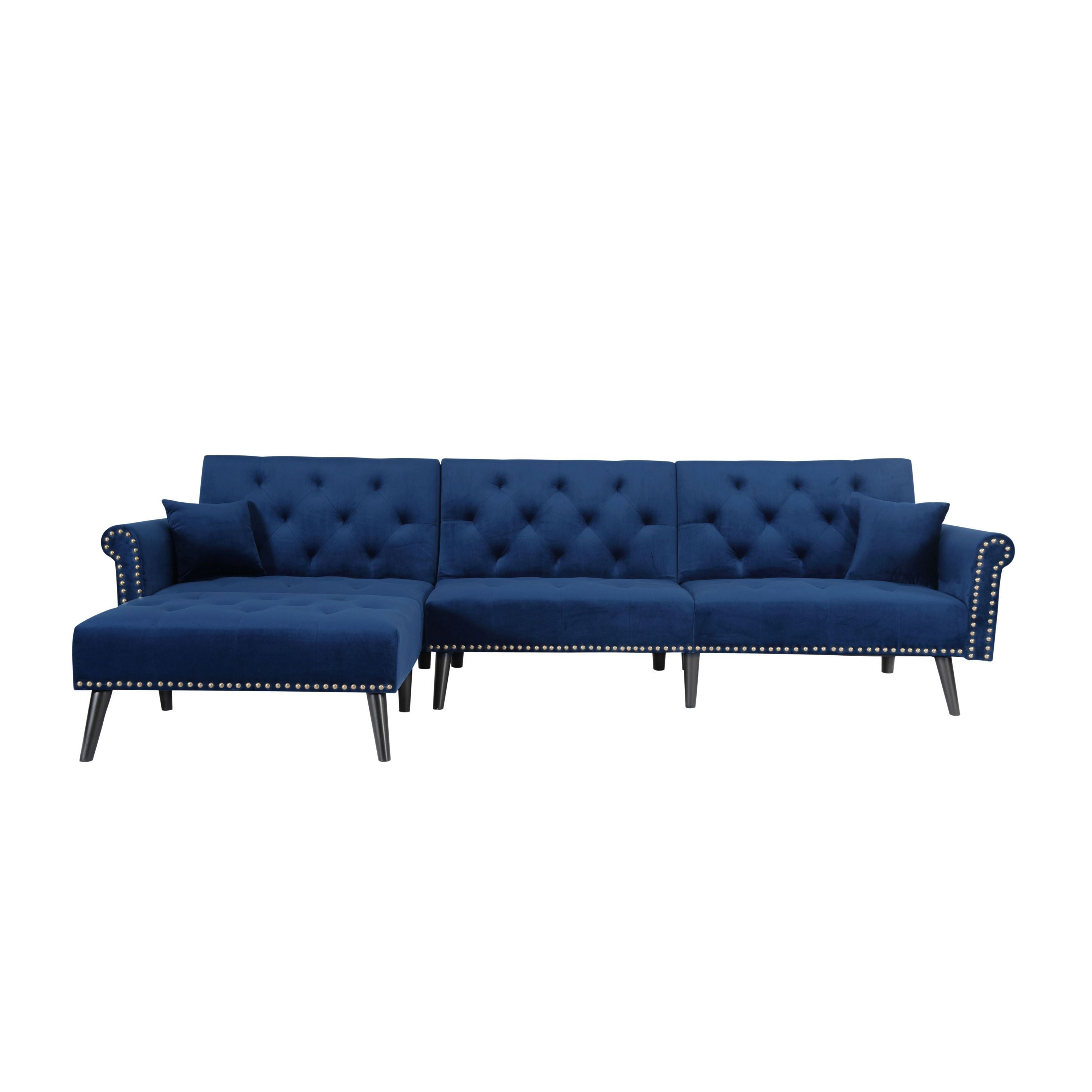 Convertible Sofa bed sleeper BLUE velvet (same as W223S00871、W223S00429。Size difference, See Details in page.) - Atlantic Fine Furniture Inc