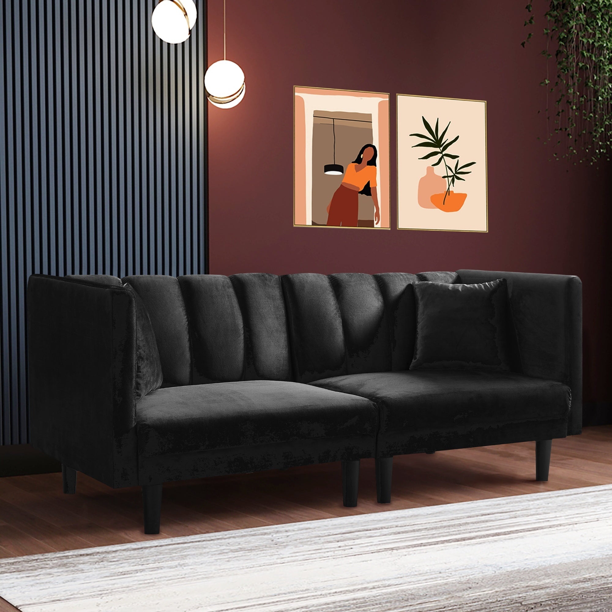 FUTON SOFA SLEEPER BLACK VELVET(same as W223S00554) - Atlantic Fine Furniture Inc