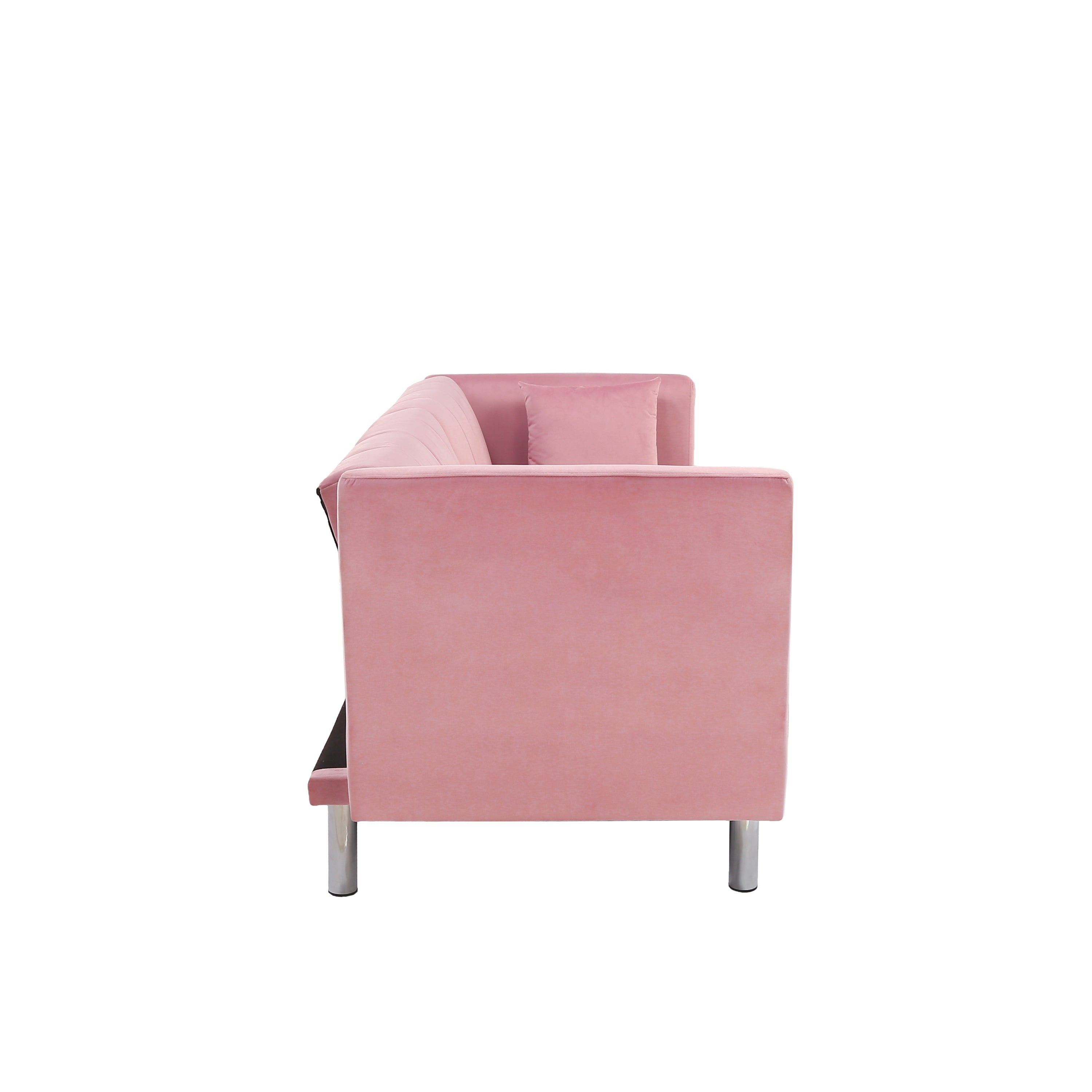 FUTON SOFA SLEEPER PINK VELVET METAL LEGS(W223S01330) - Atlantic Fine Furniture Inc