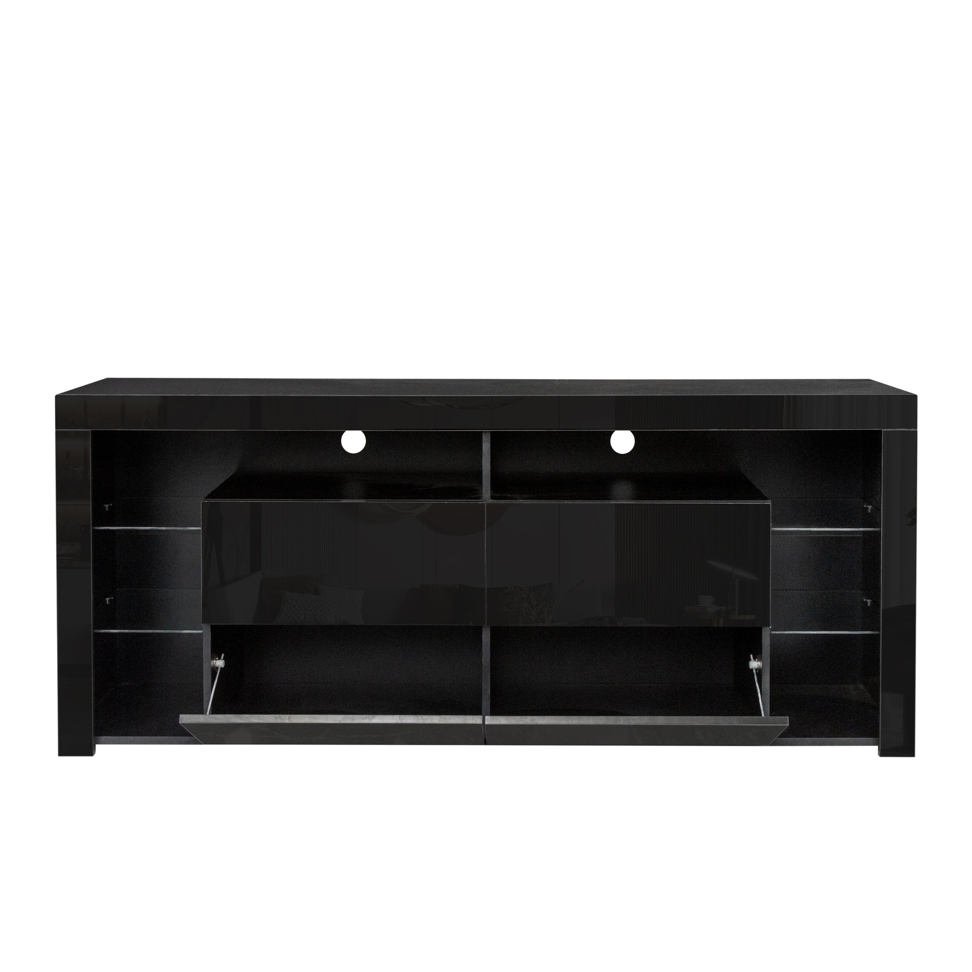 Black Modern contracted LED TV Cabinet with Storage Drawers,4 Storage Cabinet with Open Shelves for Living Room Bedroom - Atlantic Fine Furniture Inc