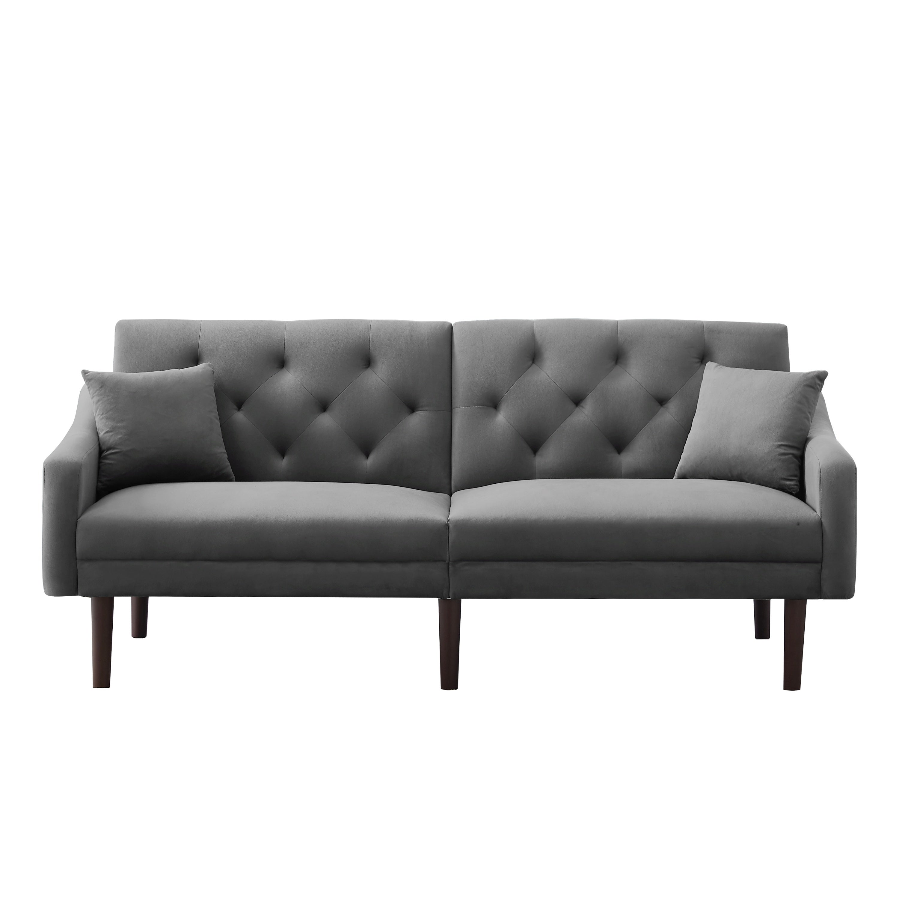 FUTON SOFA SLEEPER GREY VELVET WITH 2 PILLOWS(same as W223S01368。Size difference, See Details in page.) - Atlantic Fine Furniture Inc