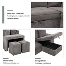 Orisfur. 104" L-Shape 3 Seat Reversible Sectional Couch, Pull Out Sleeper Sofa with Storage Chaise and 2 Stools for Living Room Furniture Set - Atlantic Fine Furniture Inc