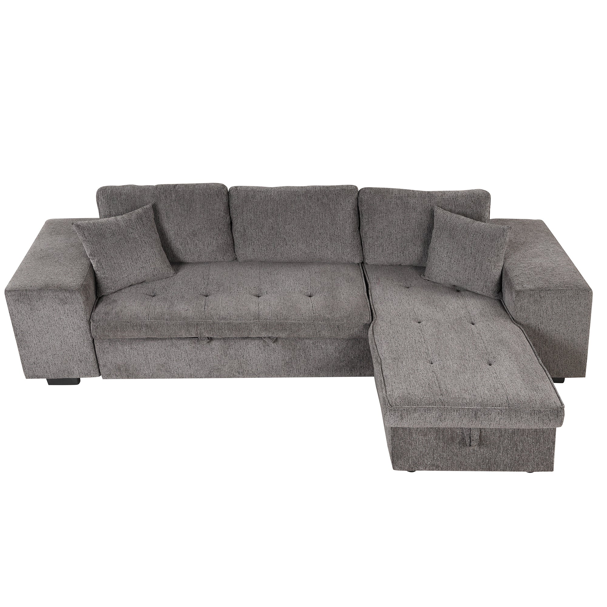 Orisfur. 104" L-Shape 3 Seat Reversible Sectional Couch, Pull Out Sleeper Sofa with Storage Chaise and 2 Stools for Living Room Furniture Set - Atlantic Fine Furniture Inc