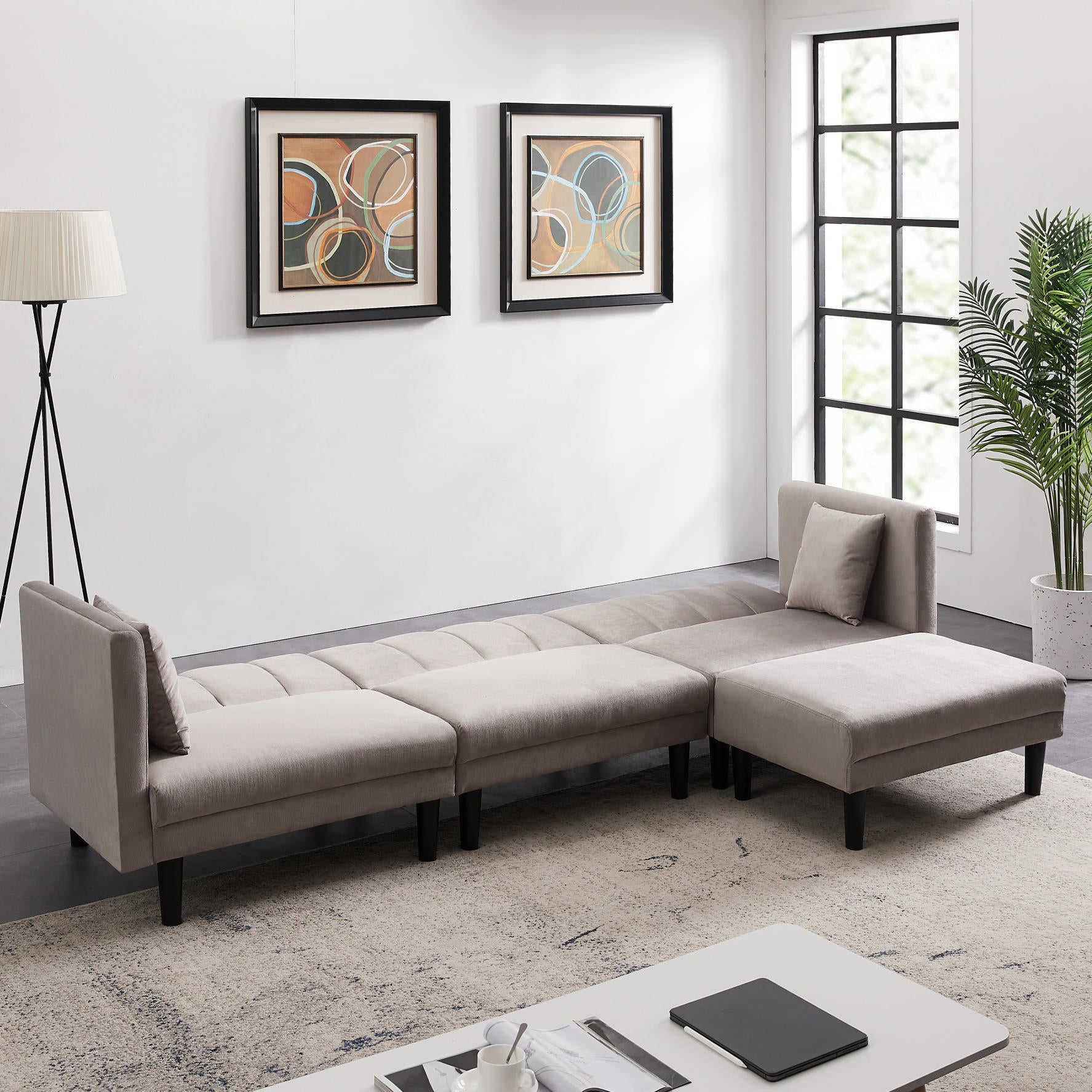REVERSIBLE SECTIONAL SOFA SLEEPER WITH 2 PILLOWS LIGHT GREY VELVET(W223S00364) - Atlantic Fine Furniture Inc