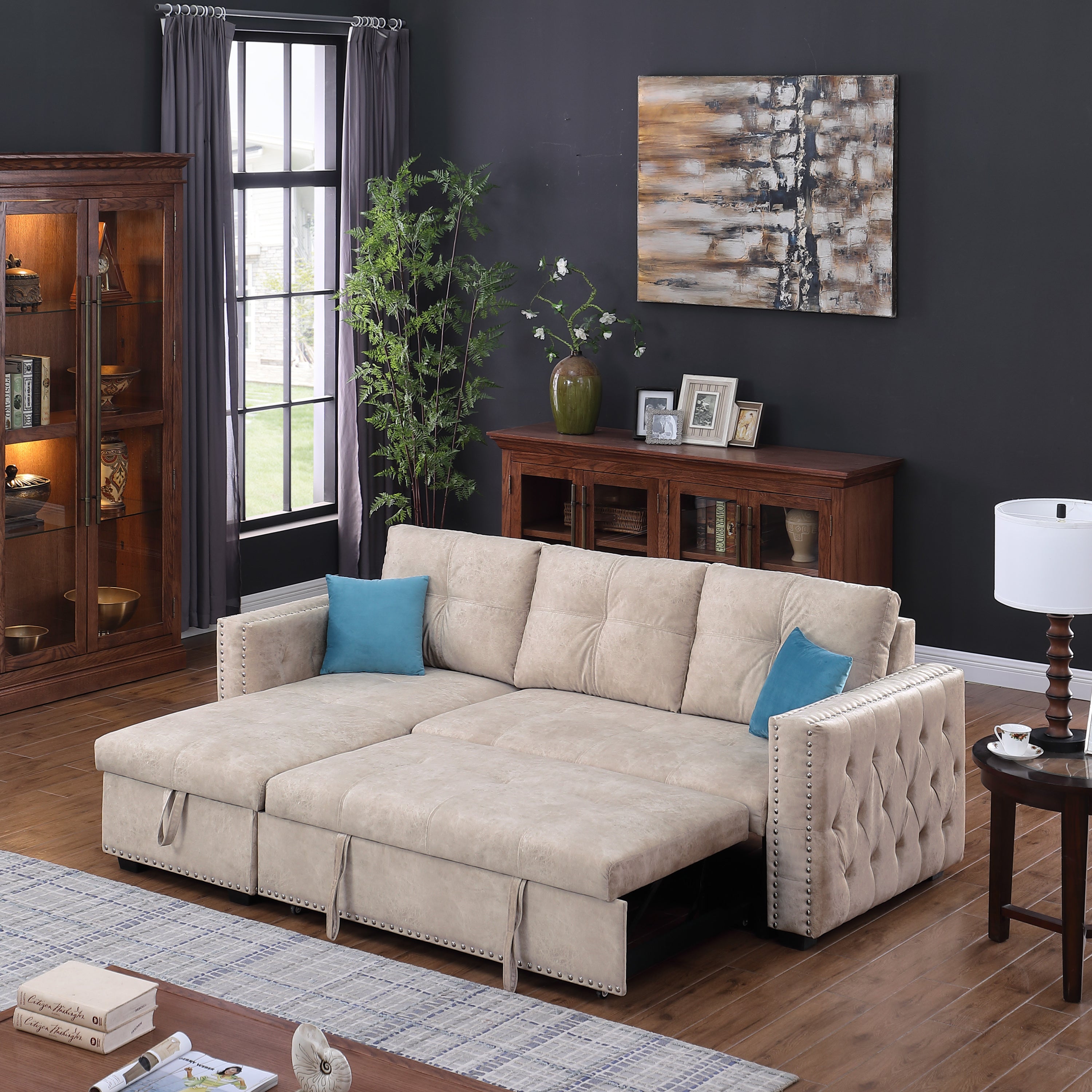 Reversible Sleeper Sectional Storage Sofa Bed,Corner Sofa-Bed With Storage,3 Seat Both Left Handed And Right Handed, Nailheaded - Atlantic Fine Furniture Inc