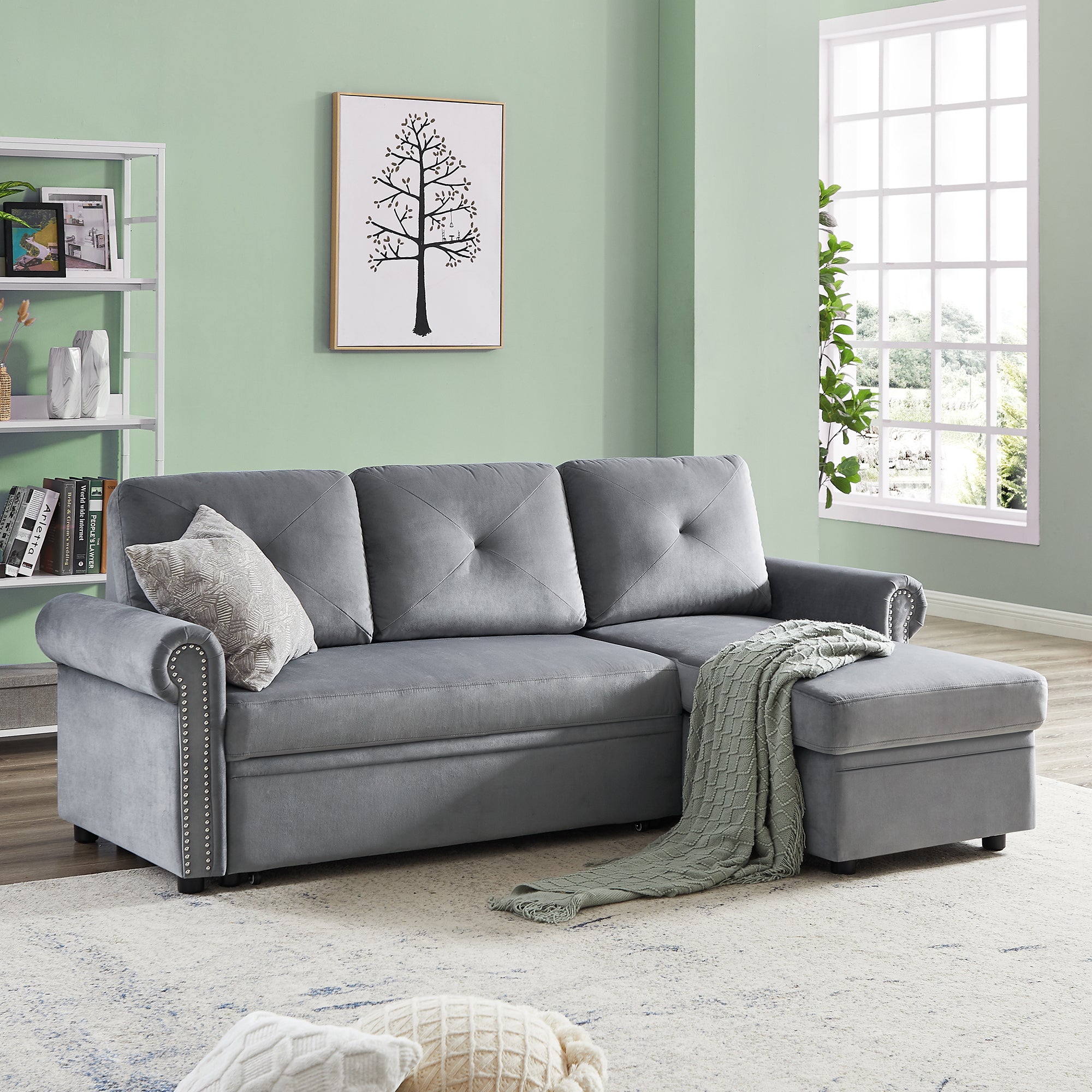 Orisfur. 83" Sleeper Sofa Bed Convertible Sectional Couch, 3-Seater L-Shape Corner Couch with Storage Chaise for Living Room Apartment - Atlantic Fine Furniture Inc