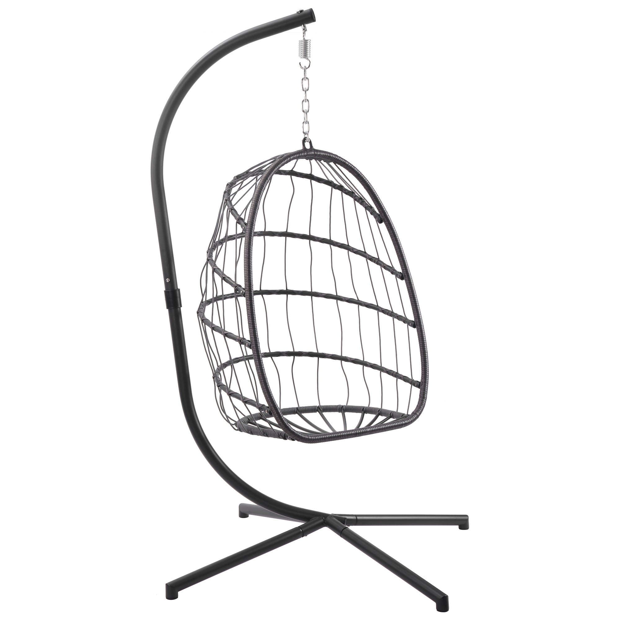In door outdoor patio Wicker Hanging Chair Swing Chair Patio Egg Chair UV Resistant grey cushion Aluminum frame - Atlantic Fine Furniture Inc