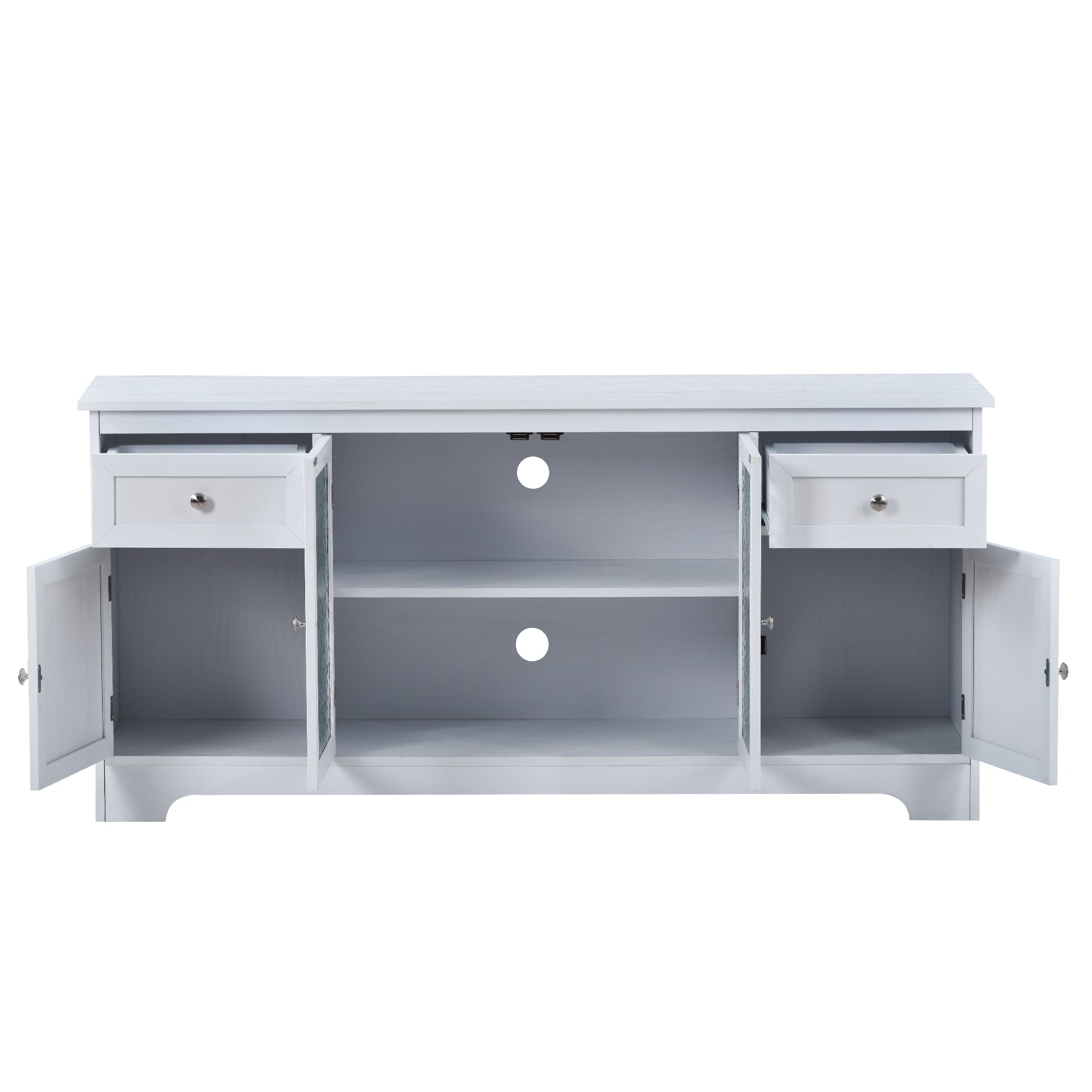 U-Can TV Stand for TV up to 65in with 4 Doors Adjustable Panels Open Style Cabinet, Sideboard for Living room, White - Atlantic Fine Furniture Inc