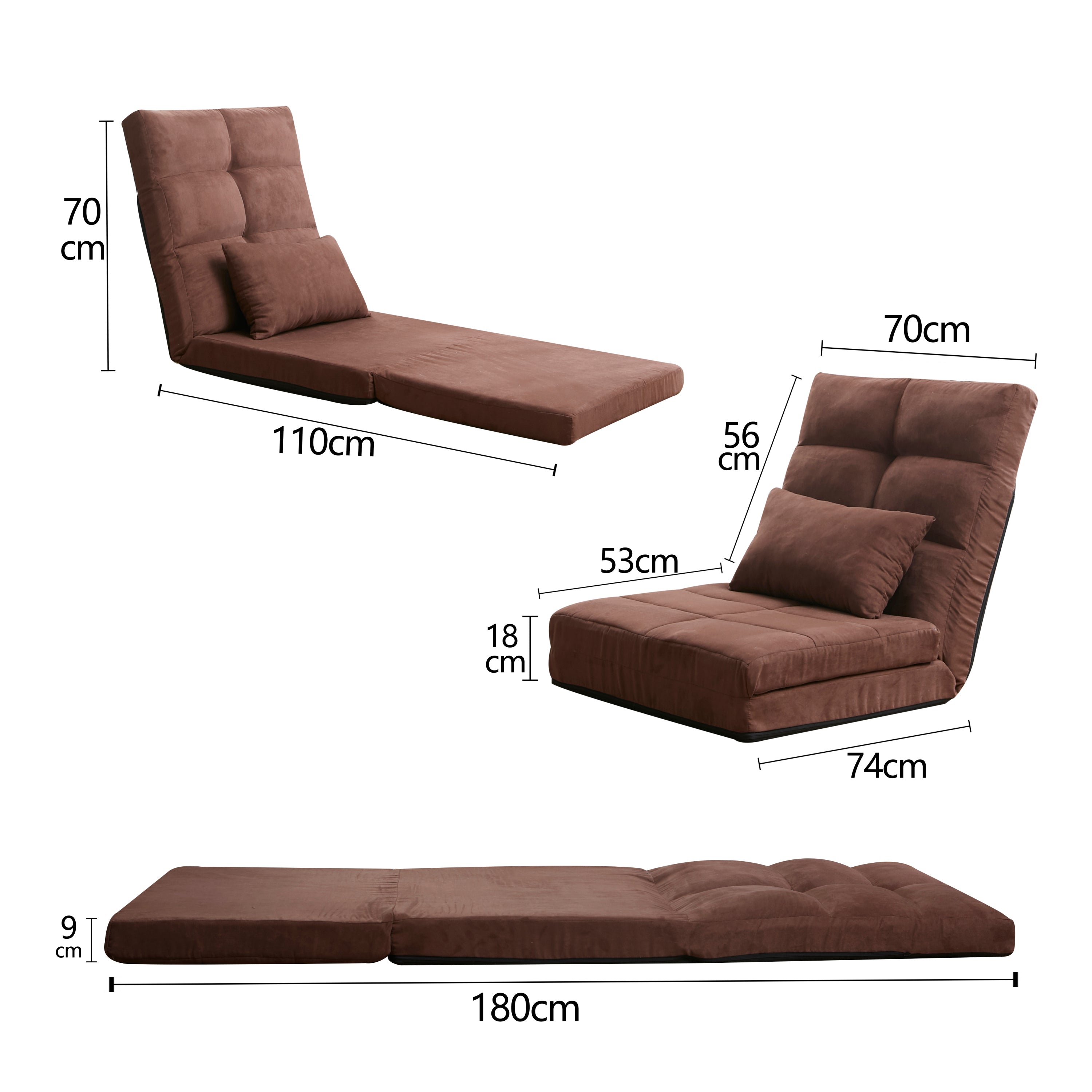 Triple Fold Down Sofa Bed, Adjustable Floor Couch Sofa with One Pillow, 5 Reclining Position, Convertible Upholstered Guest Sleeper,Adjustable Foldable Modern Leisure Sofa Bed Video Gaming Sofa - Atlantic Fine Furniture Inc