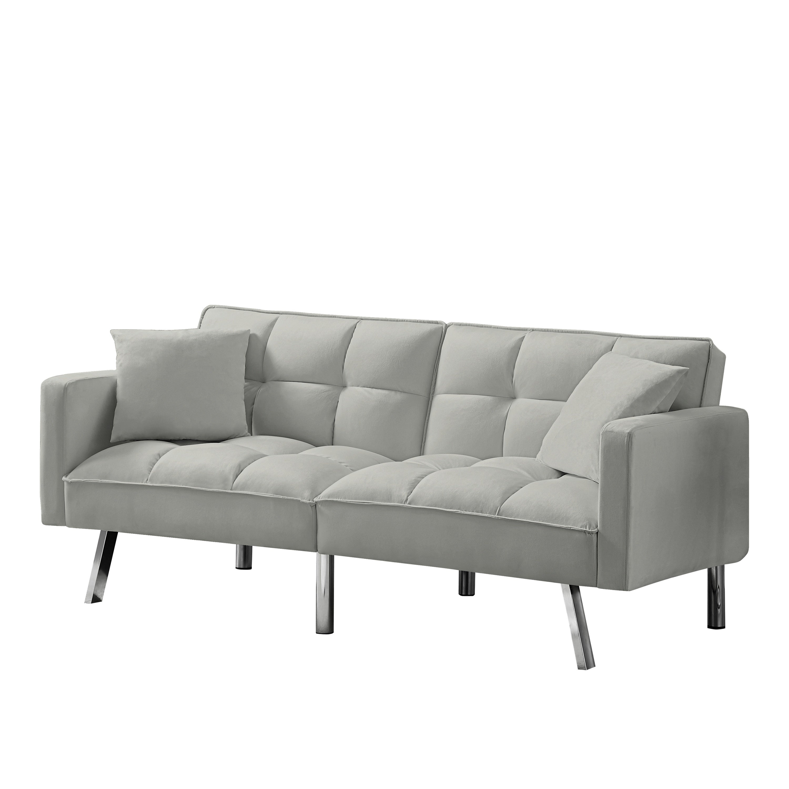 FUTON SOFA SLEEPER Light Grey VELVET WITH 2 PILLOWS(same as W223S00948、W223S01118、W223S01464。Size difference, See Details in page.) - Atlantic Fine Furniture Inc