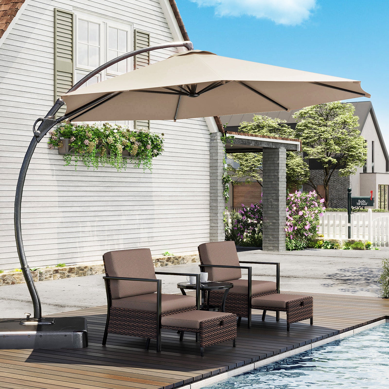 LAUSAINT HOME Outdoor Patio Umbrellas, 11FT Outdoor Umbrella with Base Included, Upgraded Curvy Aluminum Offset Cantilever Umbrella with 360°Rotation Deisgn for Garden Pool Backyard Market Deck - Atlantic Fine Furniture Inc