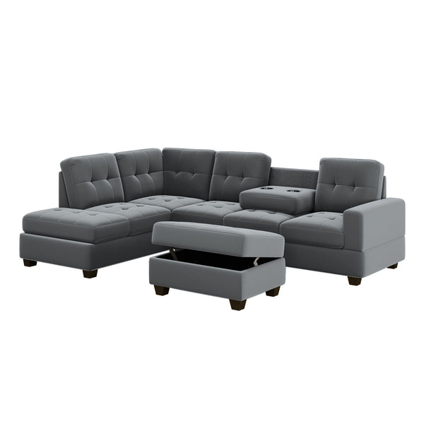 Orisfur. Sectional Sofa With Reversible Chaise Lounge, Shaped Couch With Storage Ottoman And Cup Holders - Gray