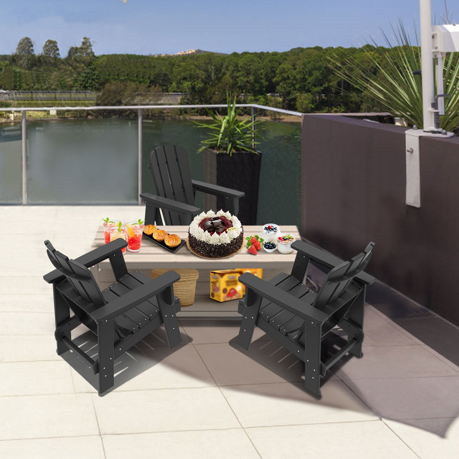 Small Size Adirondack Chair, Plastic Adirondack Chair Fire Pit Chair, Plastic Adirondack Chair, Weather Resistant, Black,1 piece - Atlantic Fine Furniture Inc