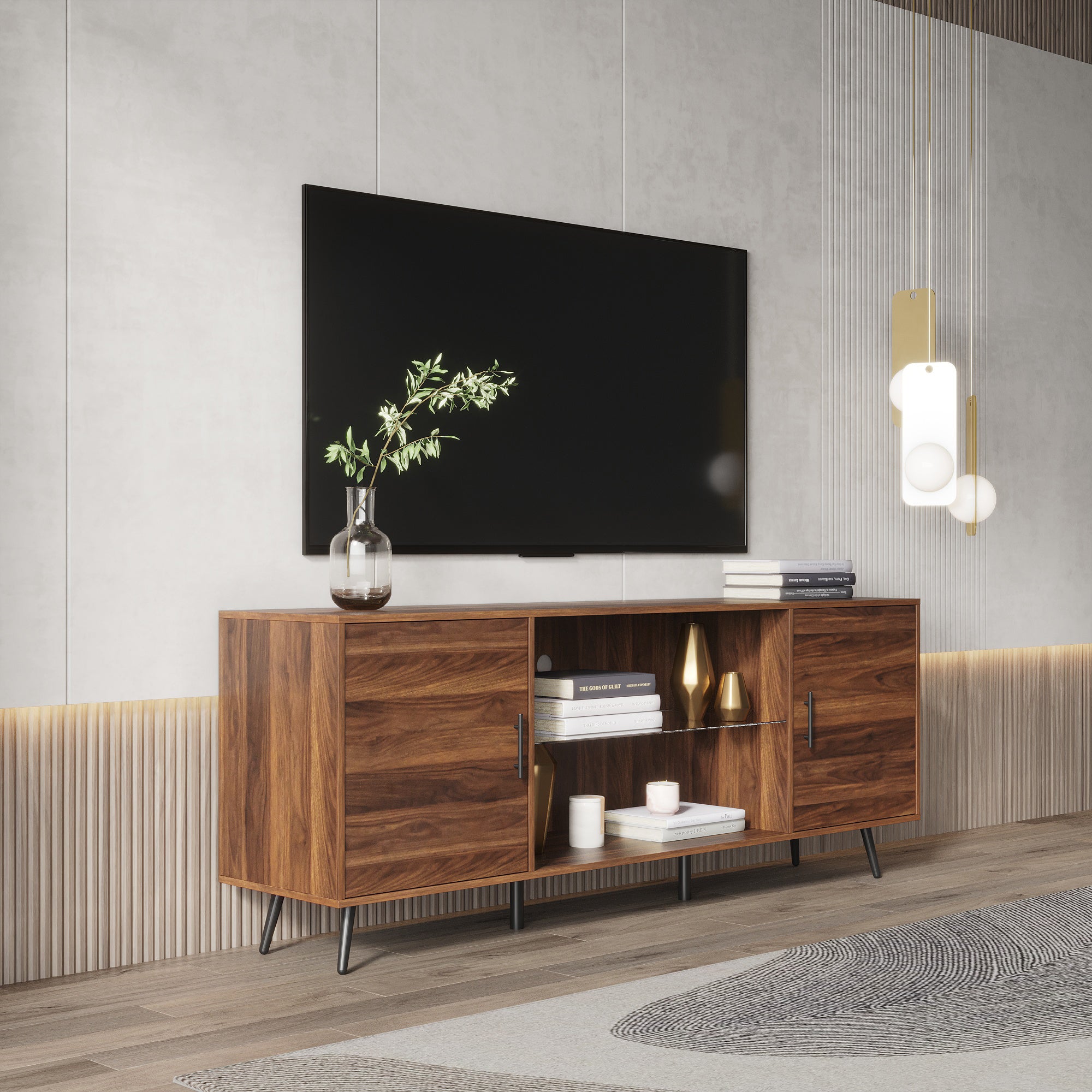 TV Stand Mid-Century Wood Modern Entertainment Center Adjustable Storage Cabinet TV Console for Living Room - Atlantic Fine Furniture Inc