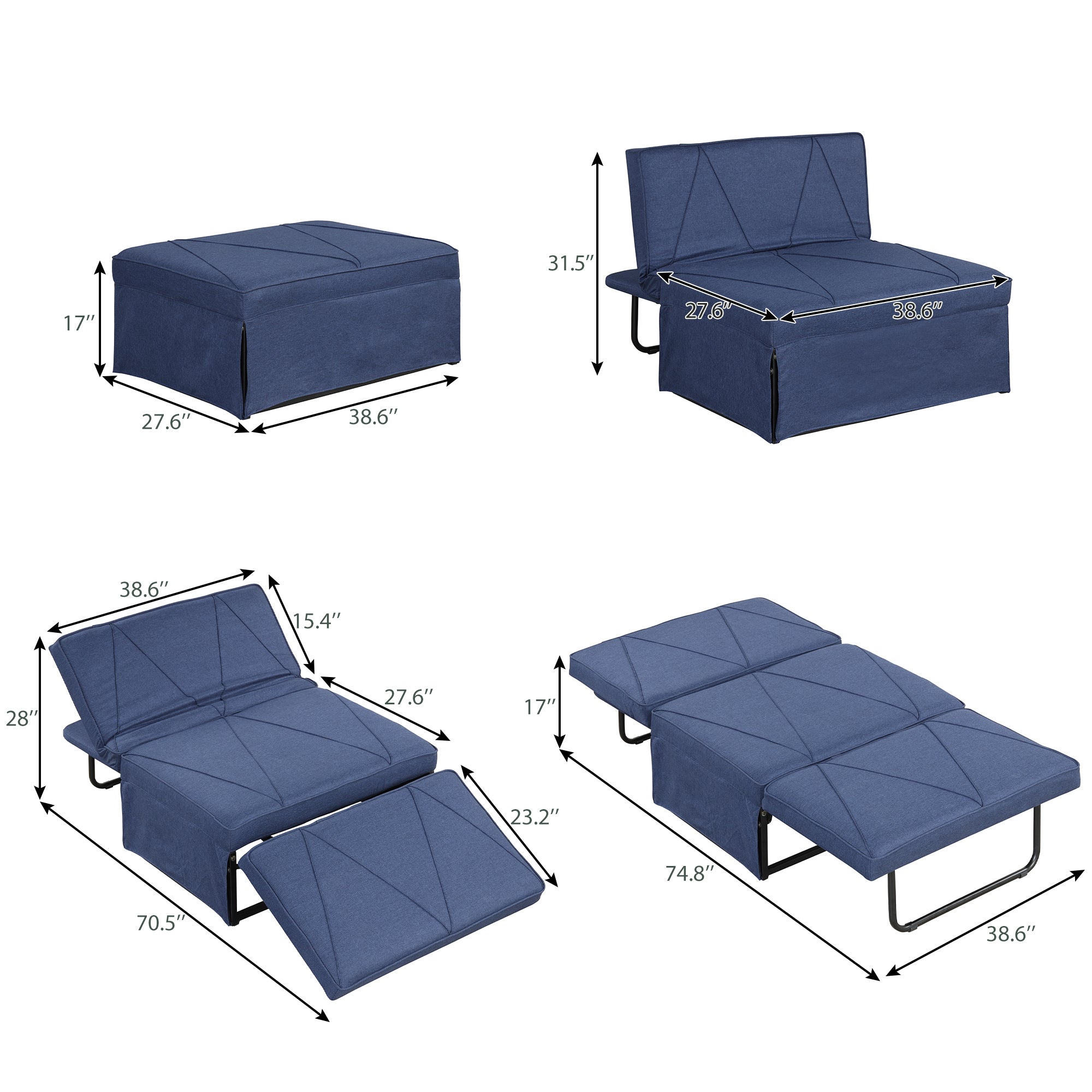 Orisfur.Sofa Bed,4-in-1Folding Ottoman Sofa Bed Sleeper Chair Convertible Chair into Bed with Adjustable Backrest Sleeper Couch Bed for Living Room/Small Apartment/Adults - Atlantic Fine Furniture Inc