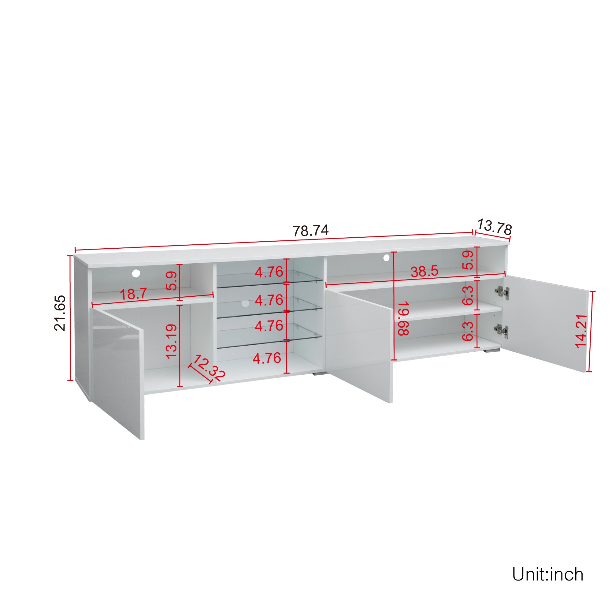 TV Stand High Gloss Doors Modern TV Stand LED (White) - Atlantic Fine Furniture Inc